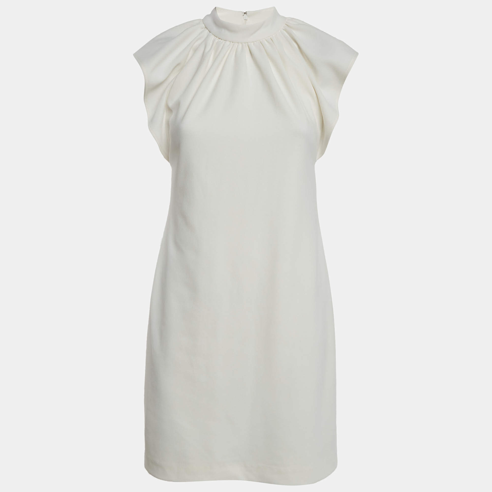 Pre Owned Calvin Klein White Crepe Ruffle Sleeve Mini Dress S
