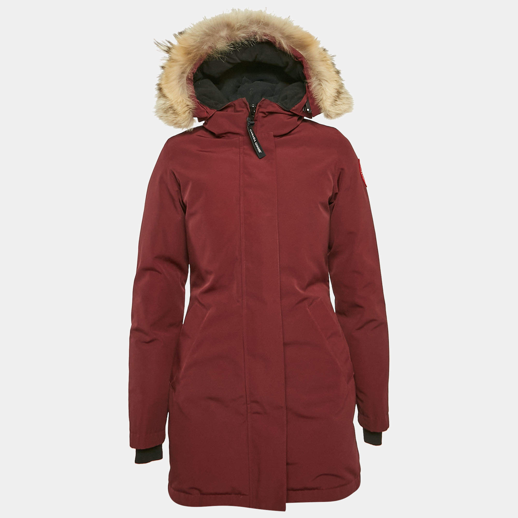 Canada Goose Burgundy Fur Trim Nylon Down Parka Jacket XS