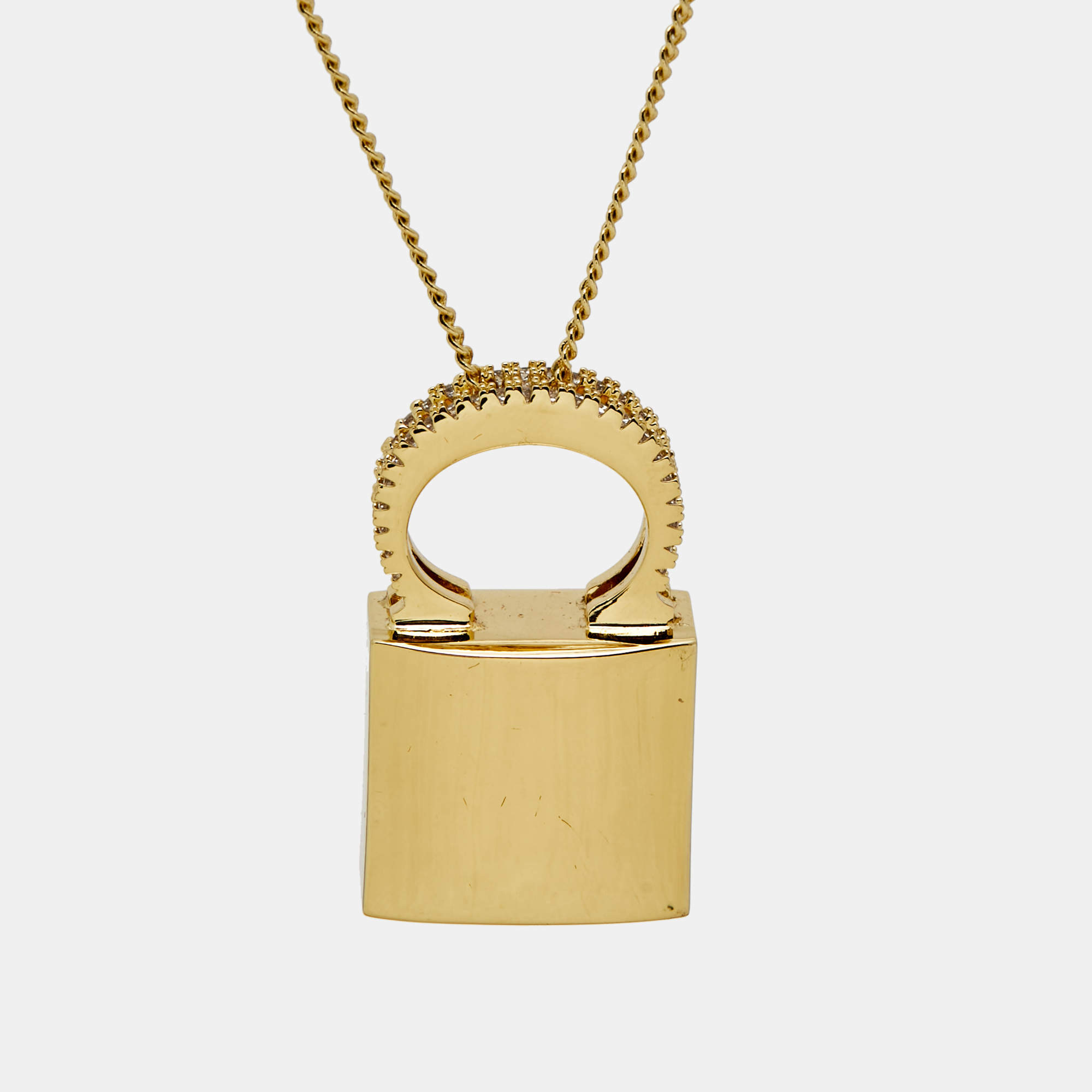 Pre Owned Carolina Herrera Lock Crystals Gold Tone Chain Necklace