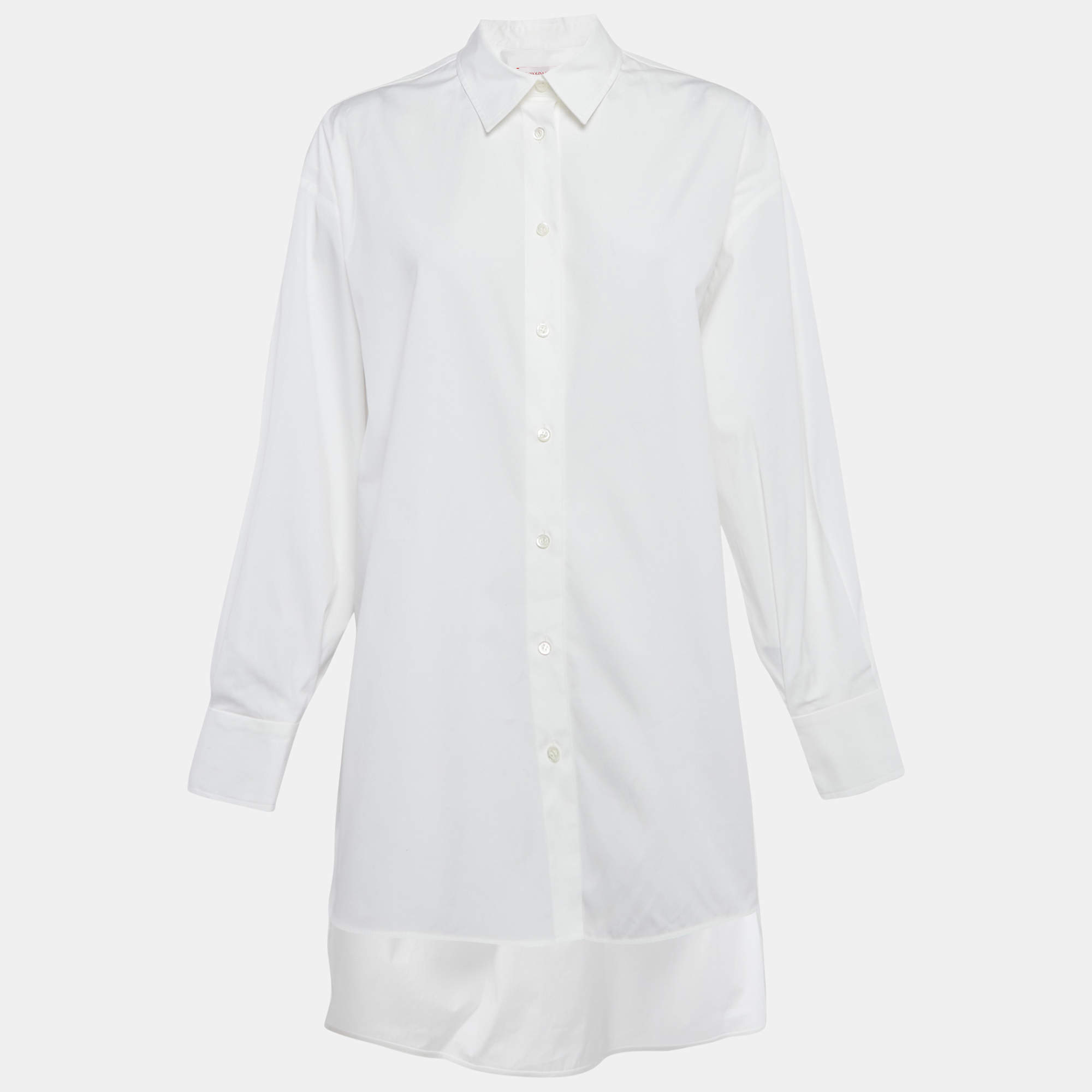 Pre Owned بلوزة كارولينا هيريرا قطن أبيض كبيرة مع جوانب عالية مقاس صغير