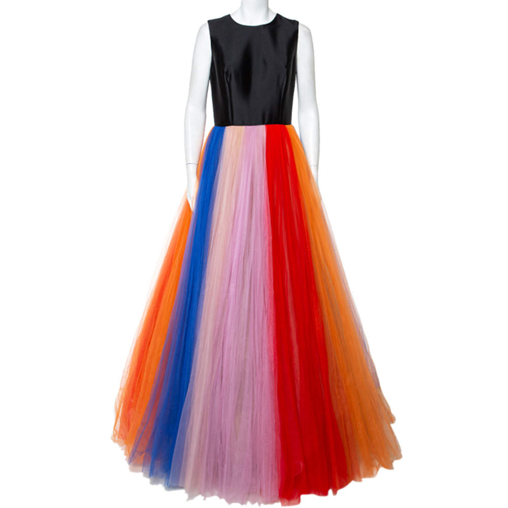Pre Owned Carolina Herrera Multicolor Tulle Sleeveless Gown M