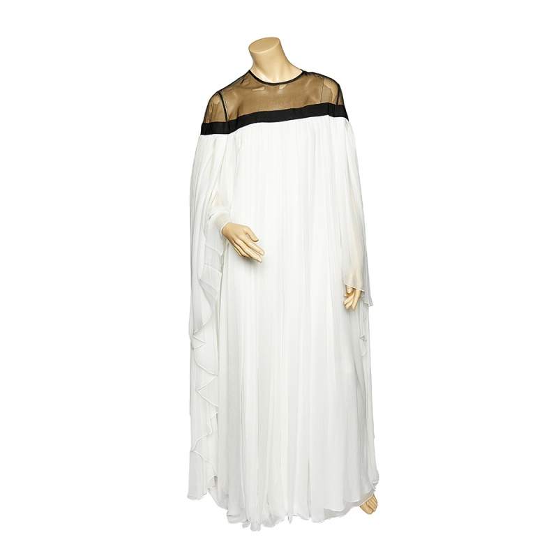 Pre Owned Carolina Herrera White Silk Winged Contrast Yoke Detail Flared Gown L