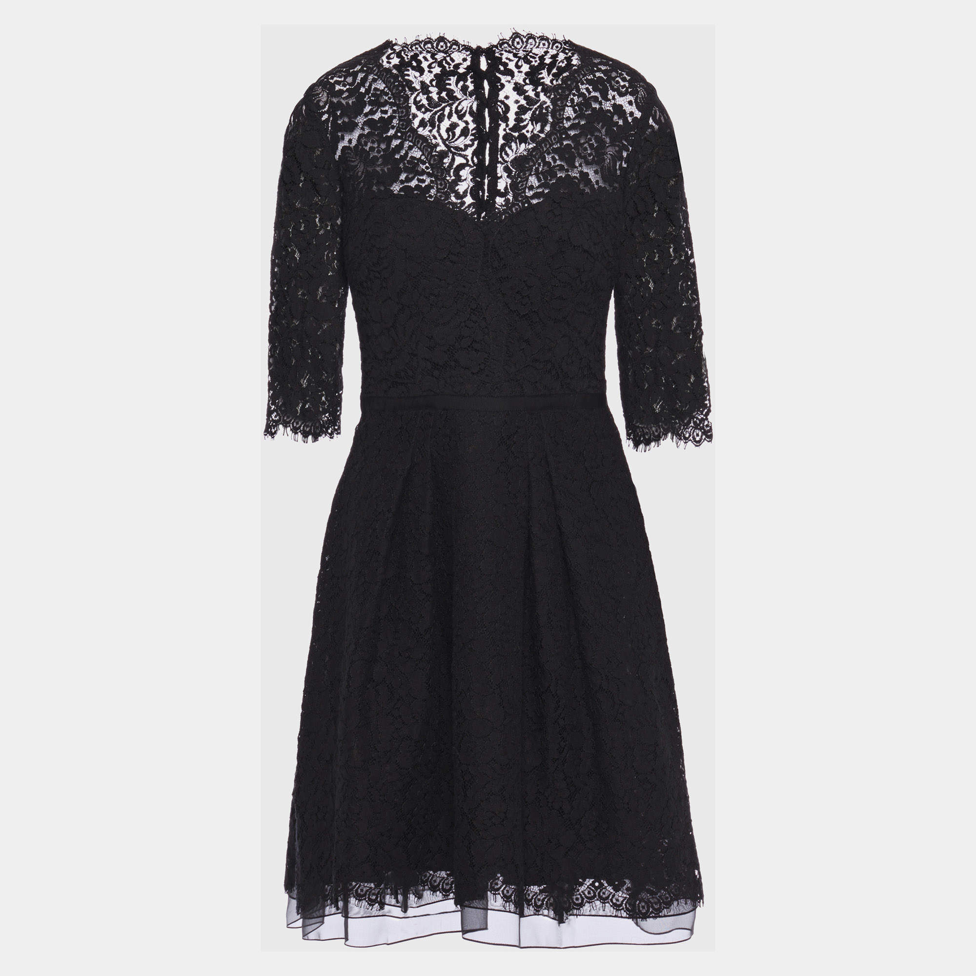 Pre Owned Carolina Herrera Black Floral Lace MIni Dress S/M (US 8)