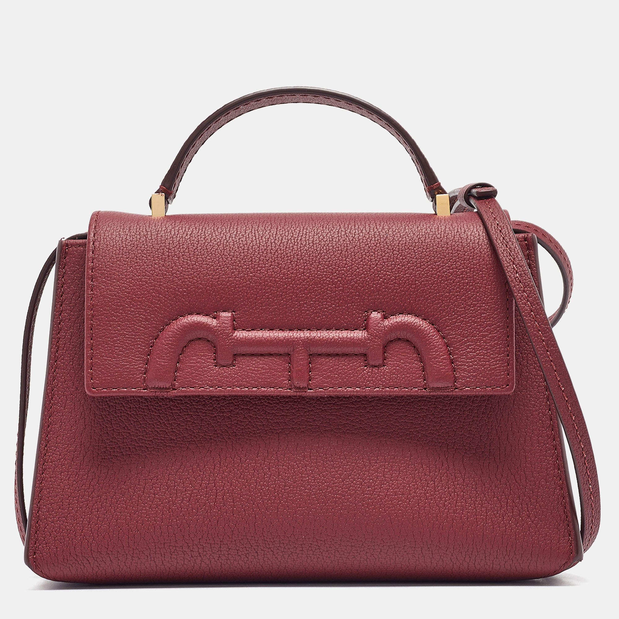 Carolina Herrera Burgundy Leather Tiny Doma Insignia Top Handle Bag