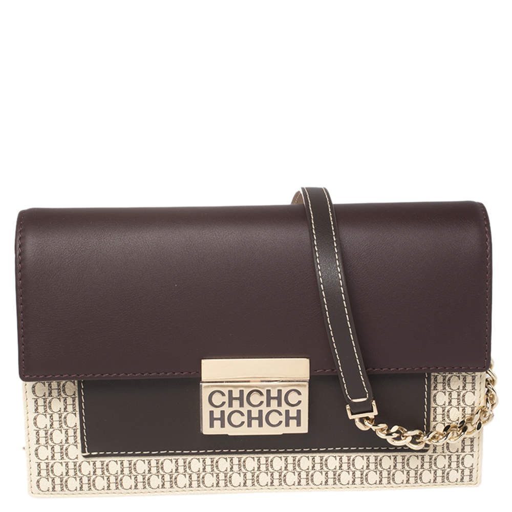 Pre Owned Carolina Herrera Multicolor Signature Coated Canvas and Leather Flap Shoulder Bag