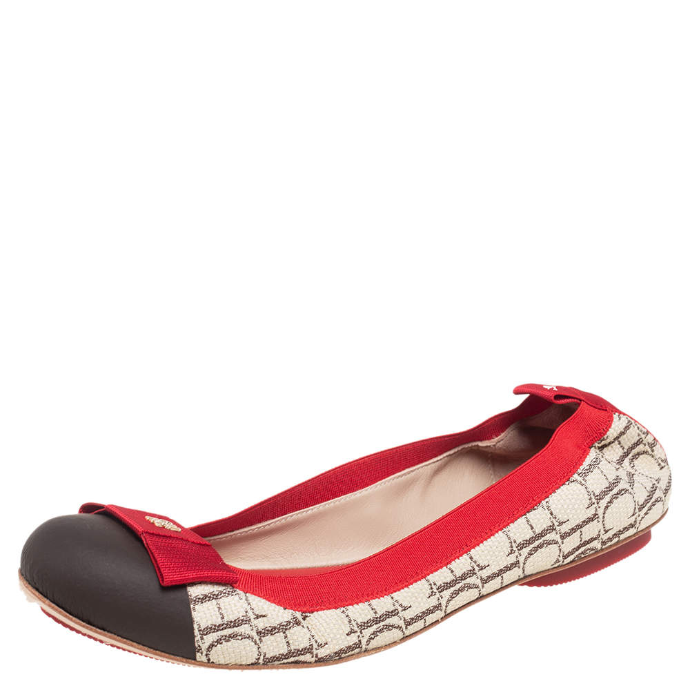 Carolina Herrera Multicolor Canvas and Leather Scrunch Ballet Flats Size 38