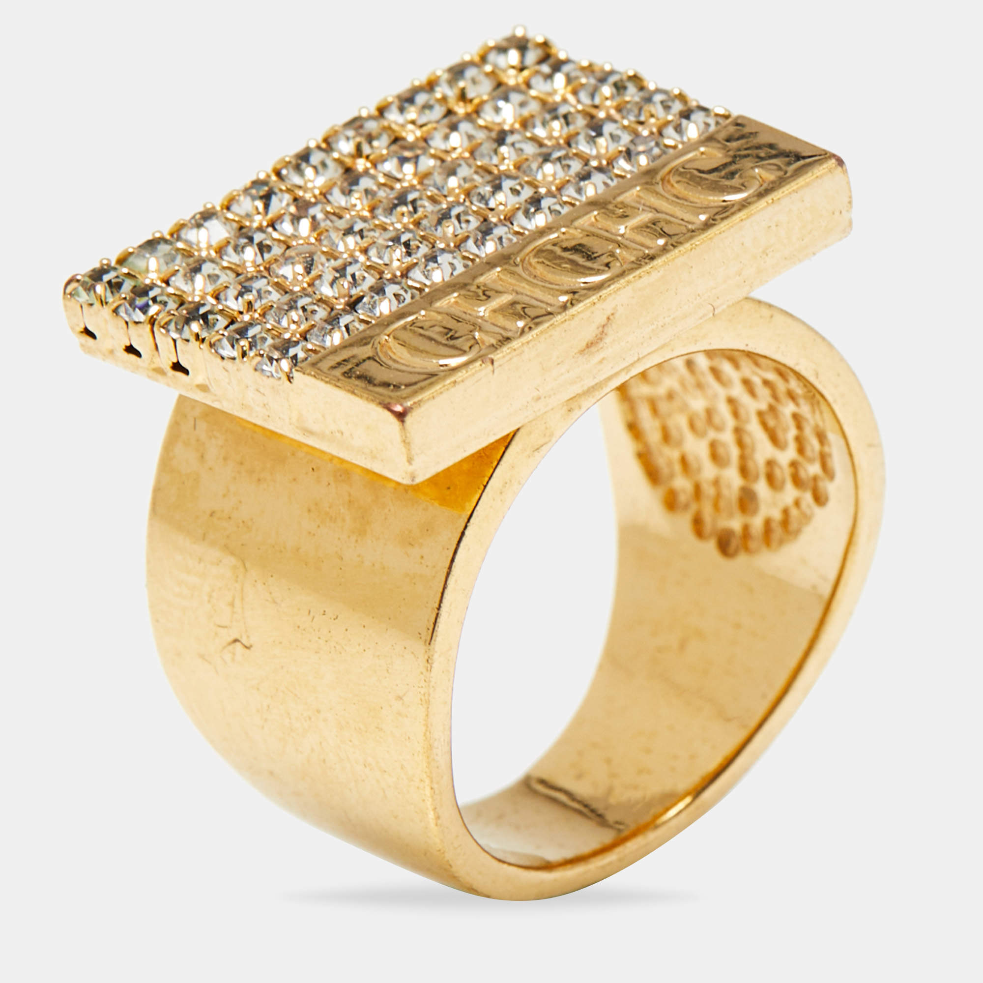 Carolina Herrera Crystal Gold  Tone Ring Size 53