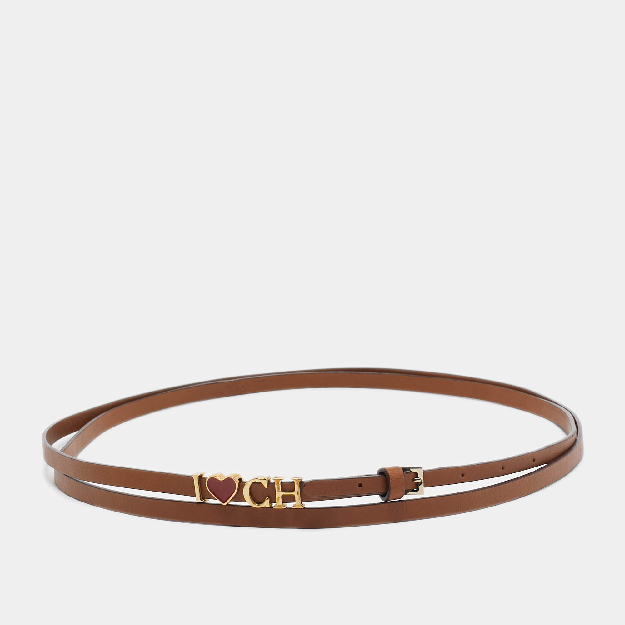 Carolina Herrera Brown Heart Logo Double Wrap Waist Belt