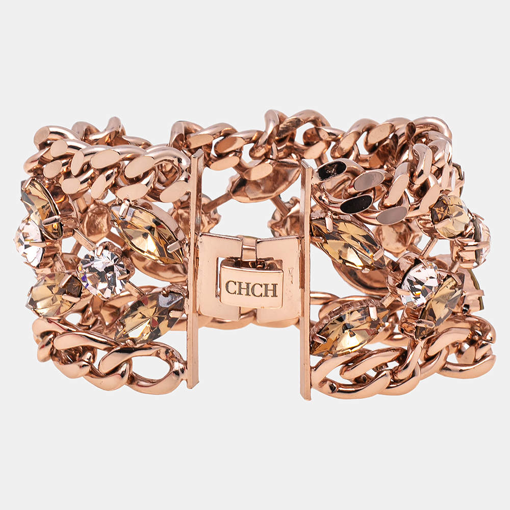 Pre Owned Carolina Herrera Crytsals Gold Tone Bracelet 