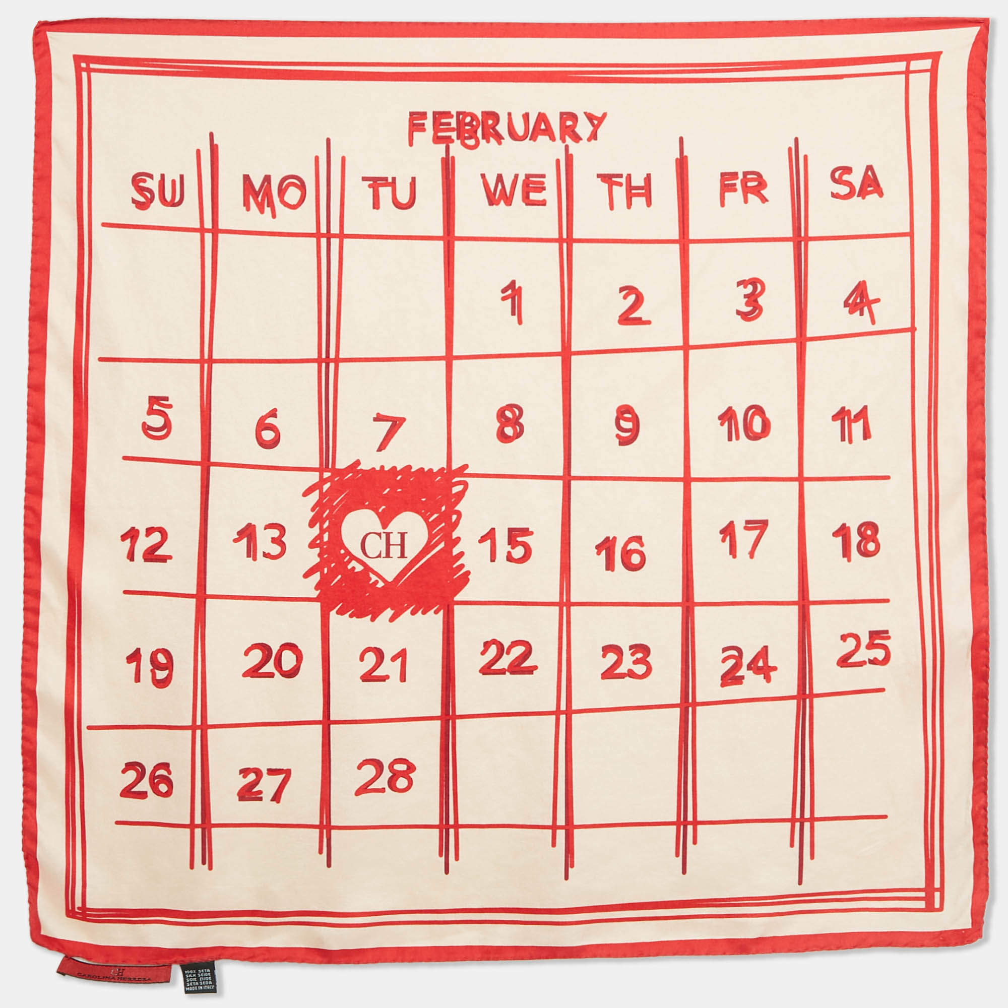 CH Carolina Herrera Cream/Red Valentine's Day Calendar Print Scarf