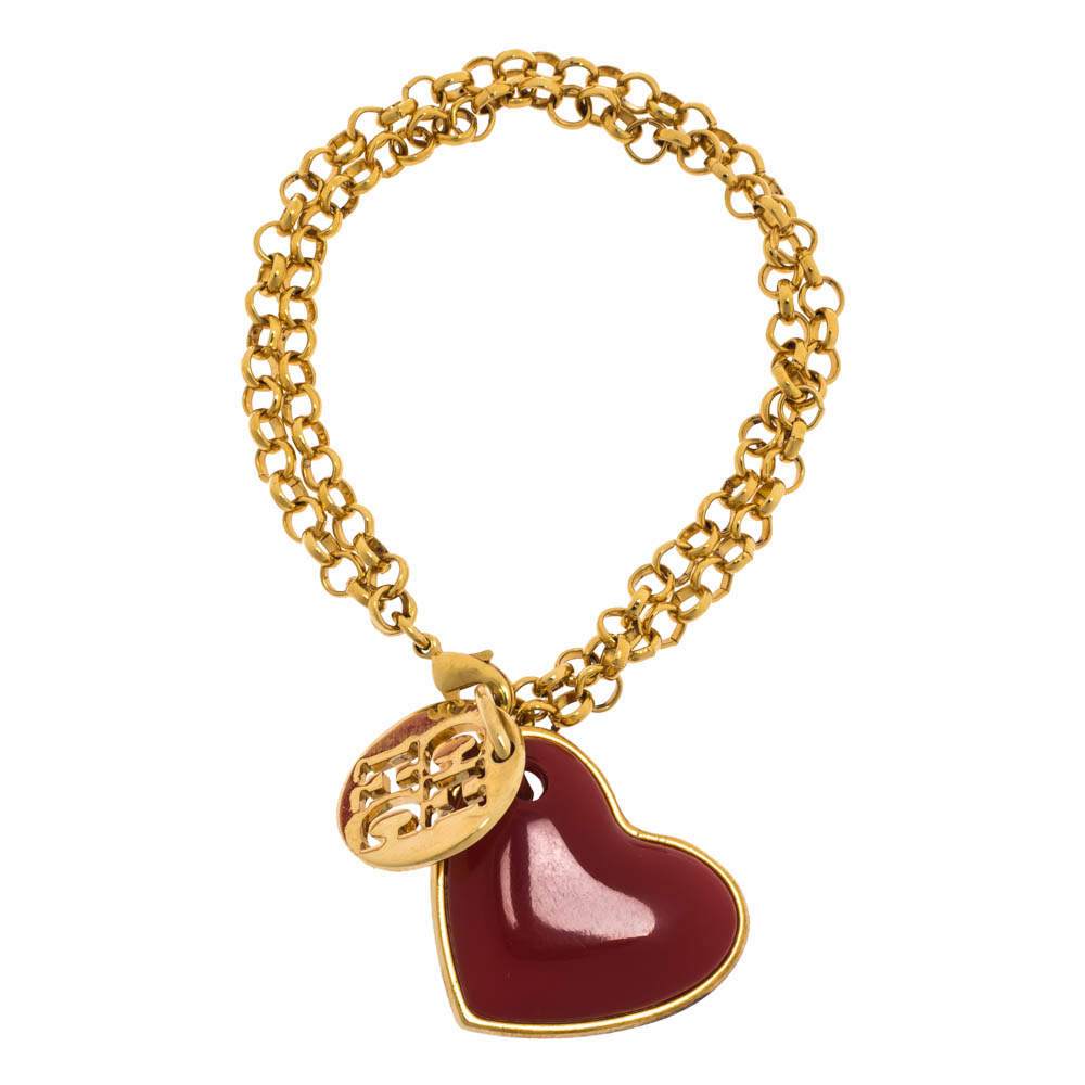 Carolina Herrera Heart Gold Tone Chain Link Bracelet 