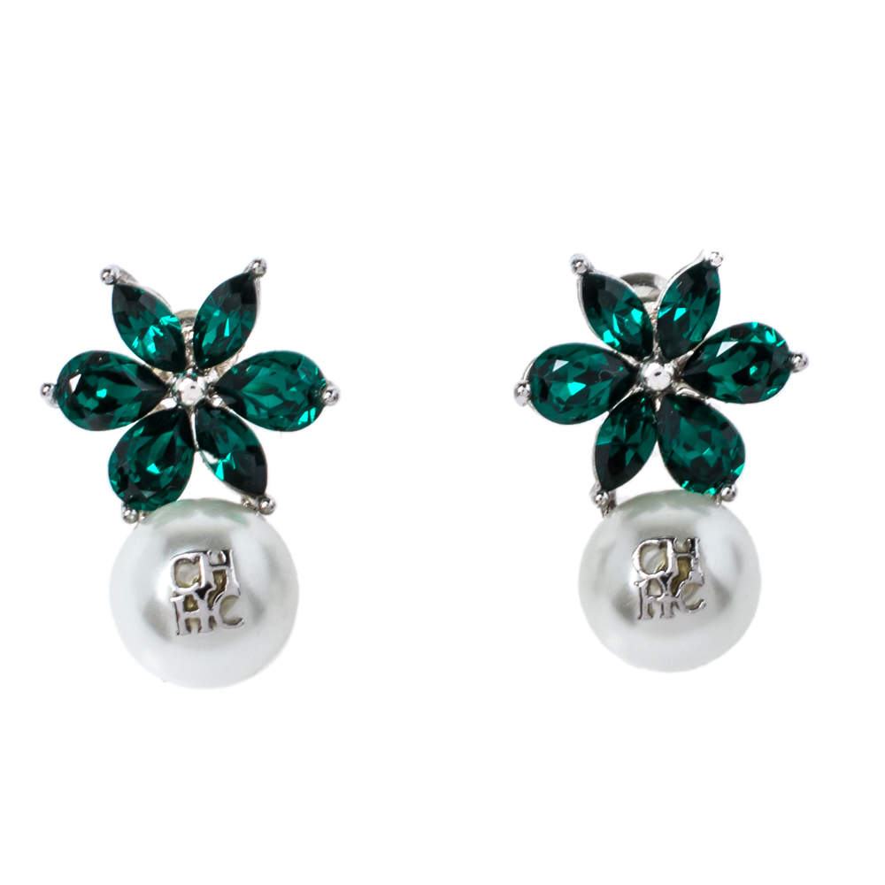 Pre Owned Carolina Herrera Green Crystal Jasmine Drop Earrings