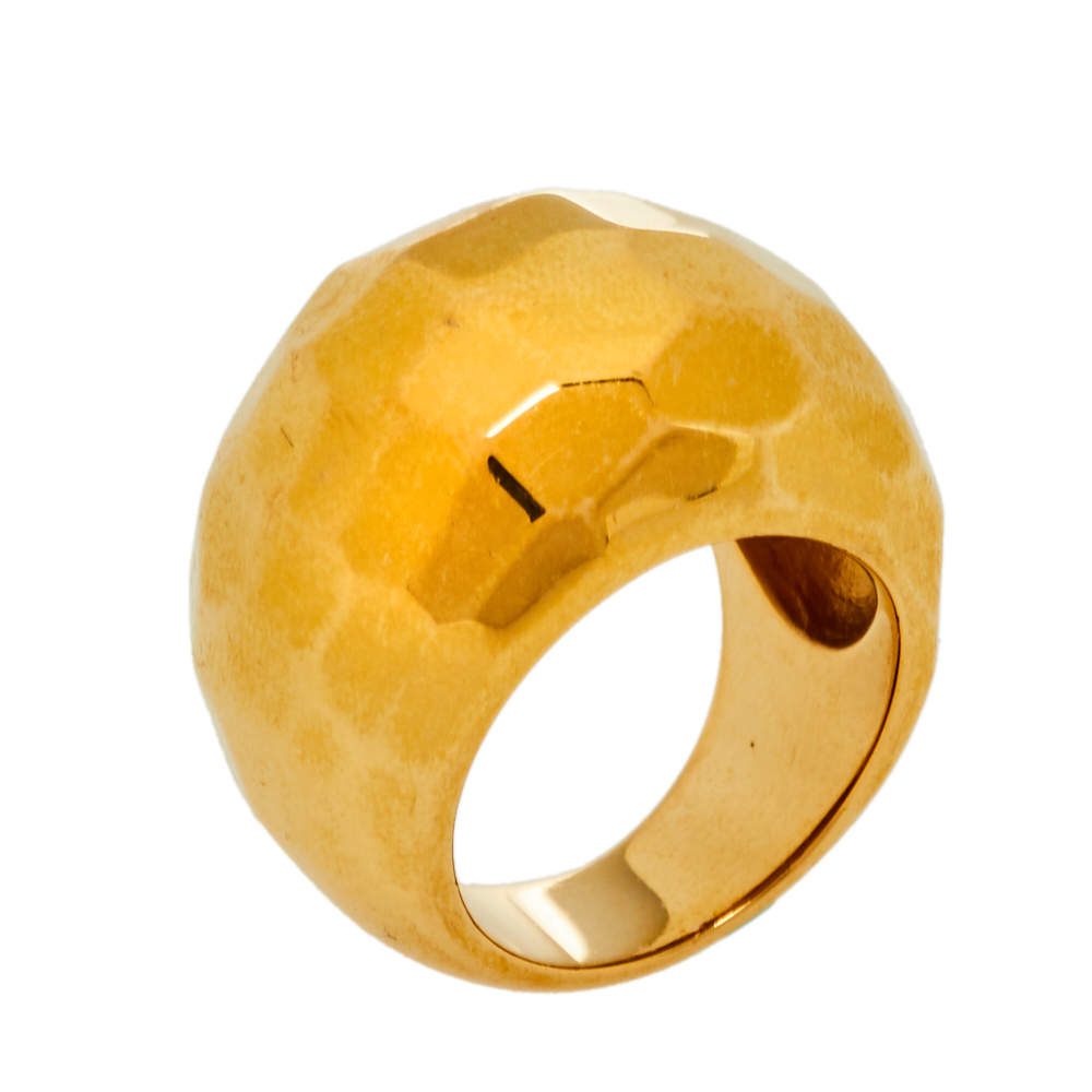 Pre Owned Carolina Herrera Gold Tone Textured Dome Cocktail Ring Size EU 56