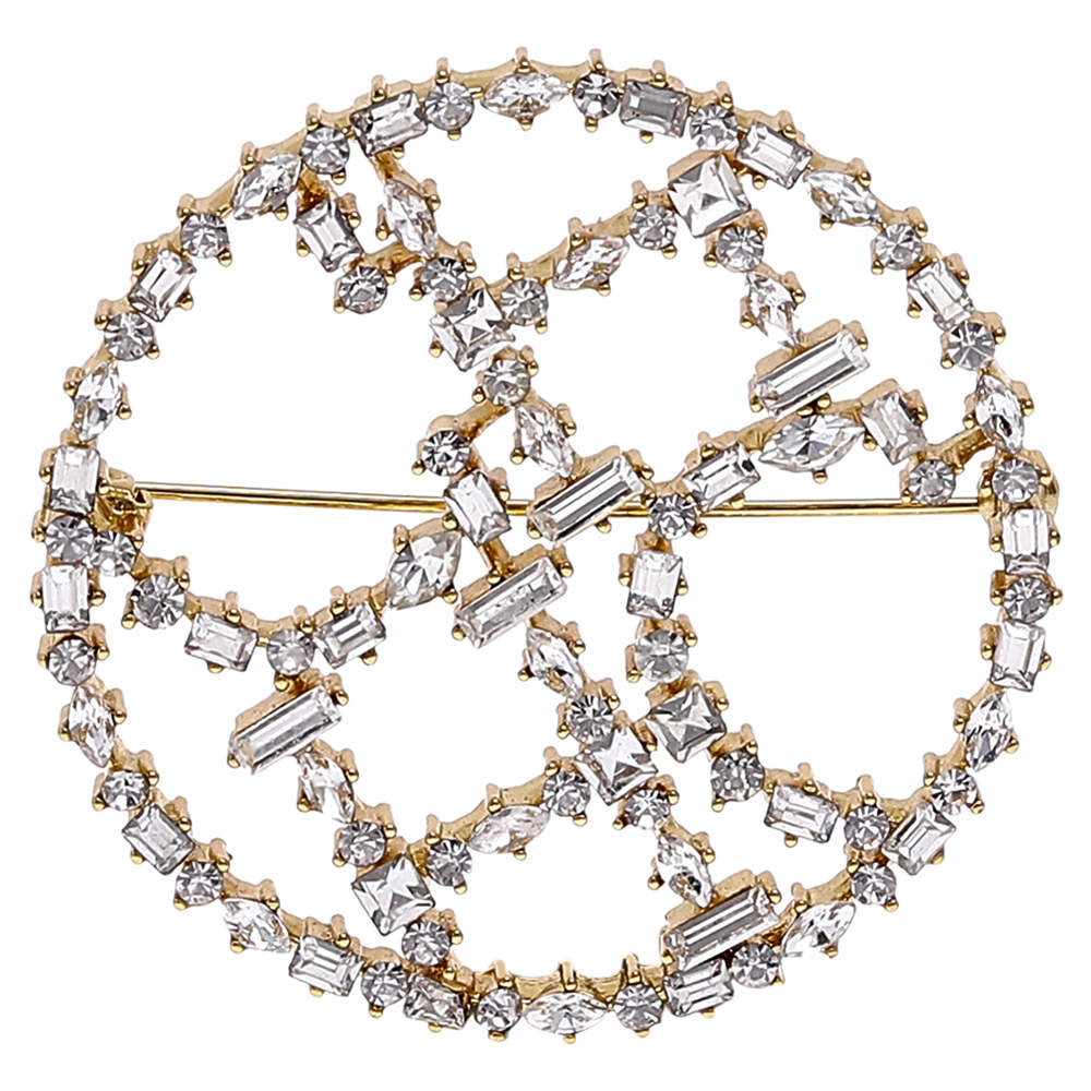 Pre Owned Carolina Herrera Gold Plated Crystal Icons Pin Brooch