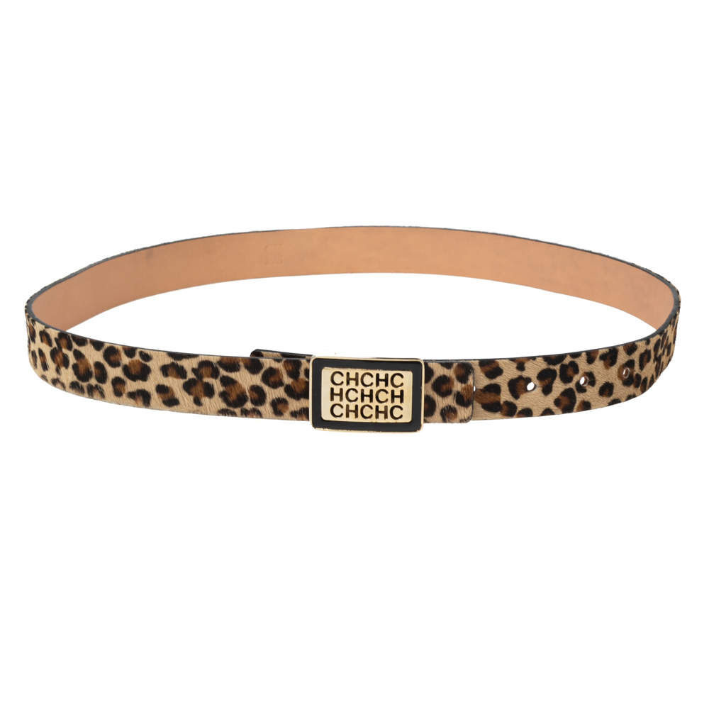 Carolina Herrera Brown/Beige Leopard Print Calf Hair Logo Belt 85CM ...