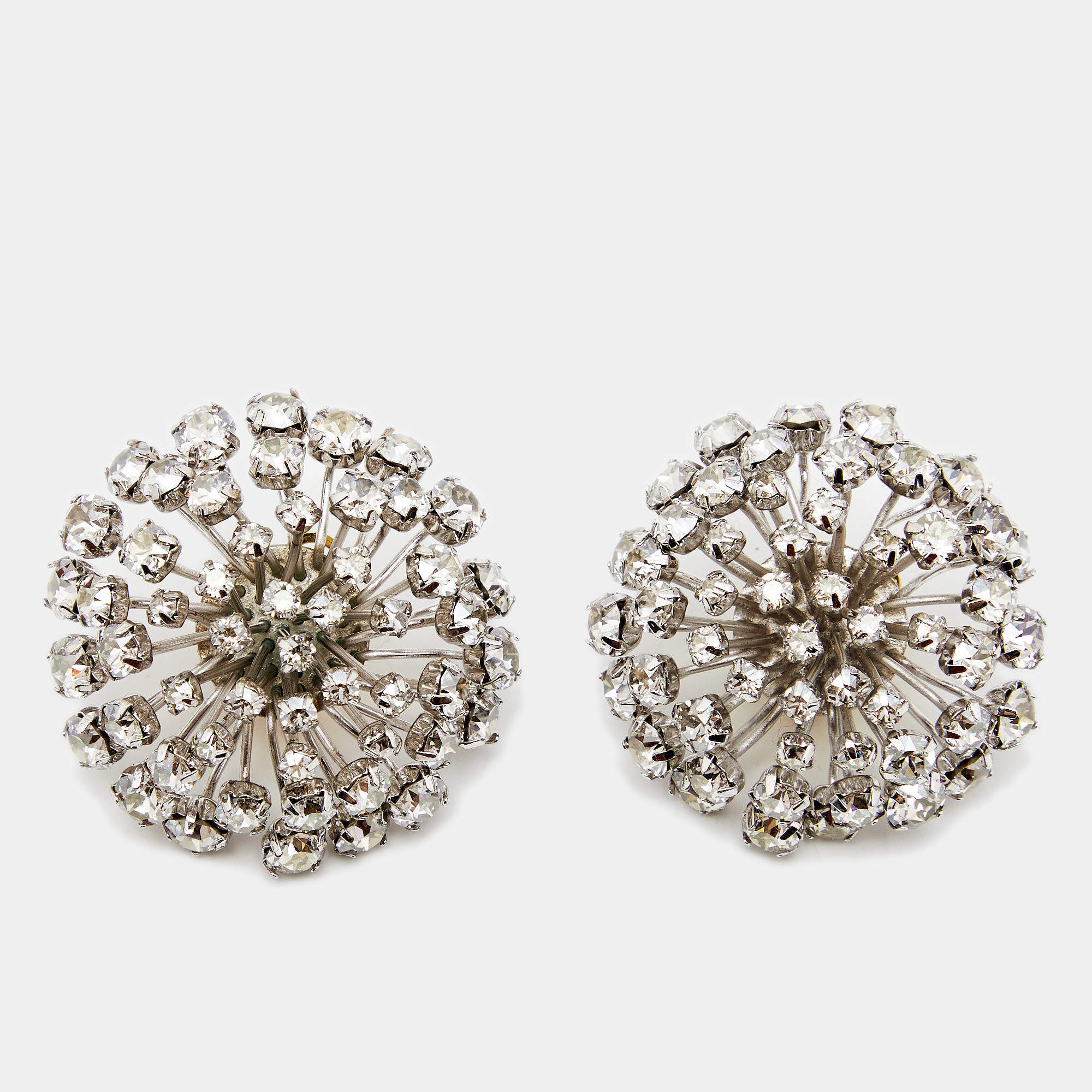 Pre Owned Carolina Herrera CH Crystals Two Tone Earrings