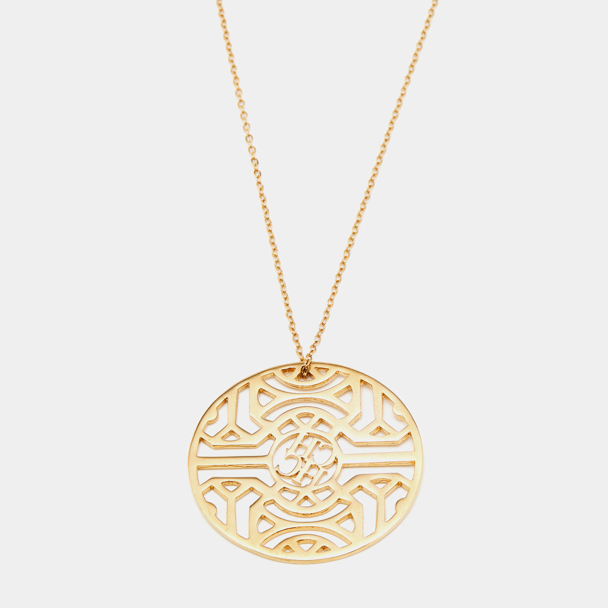 Pre Owned CH Carolina Herrera Gold Tone Medallion Pendant Necklace