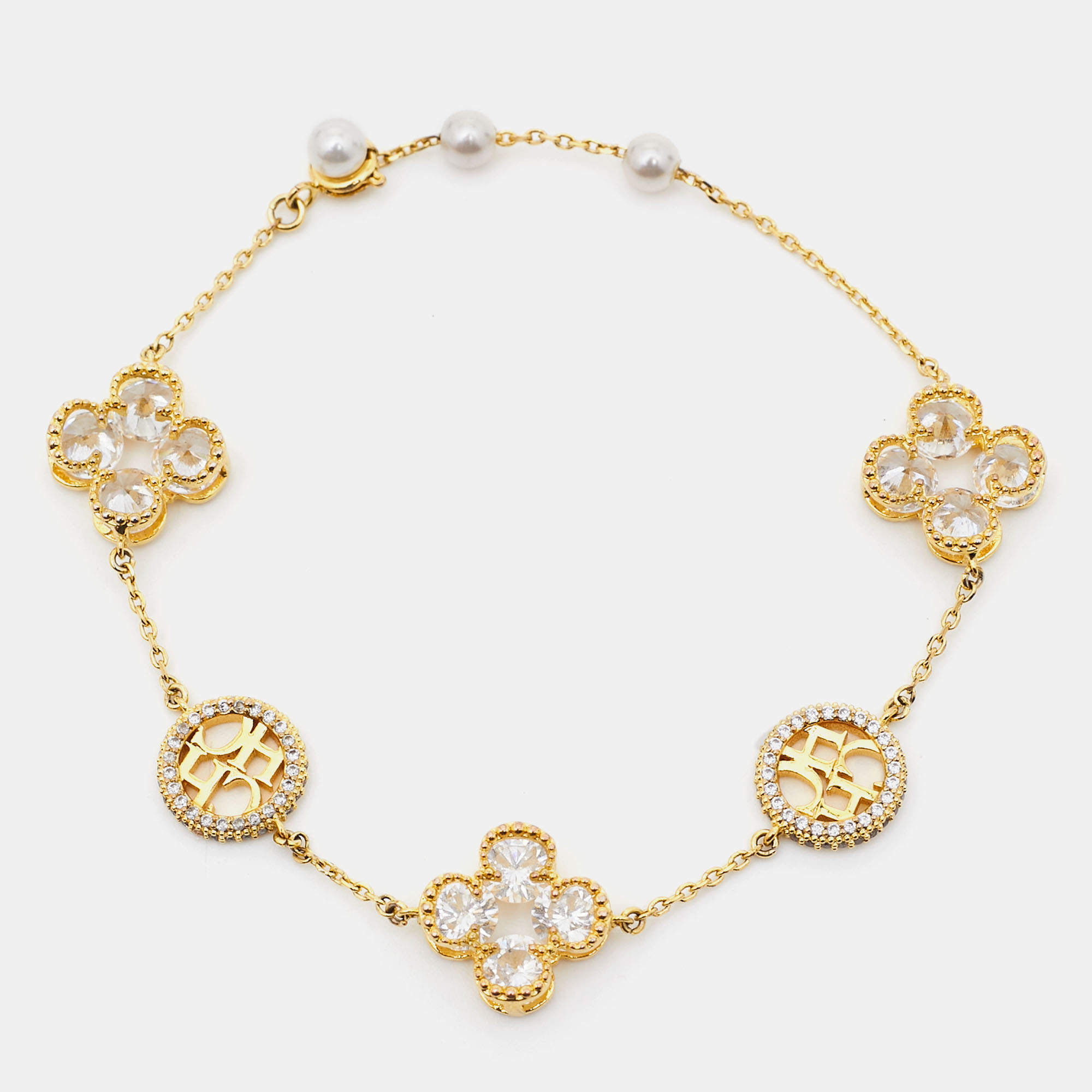 Pre Owned Carolina Herrera CH Crystal Gold Tone Bracelet