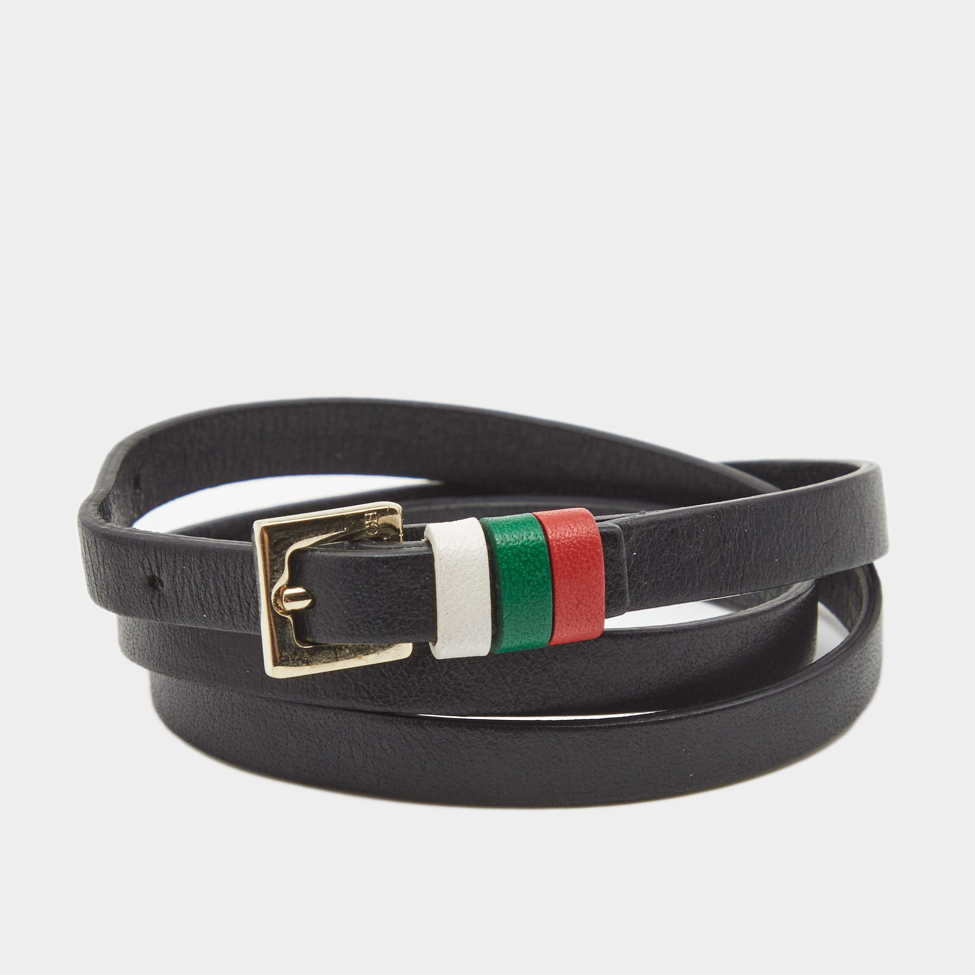 Carolina Herrera UAE National Day Leather Gold Tone Wrap Bracelet