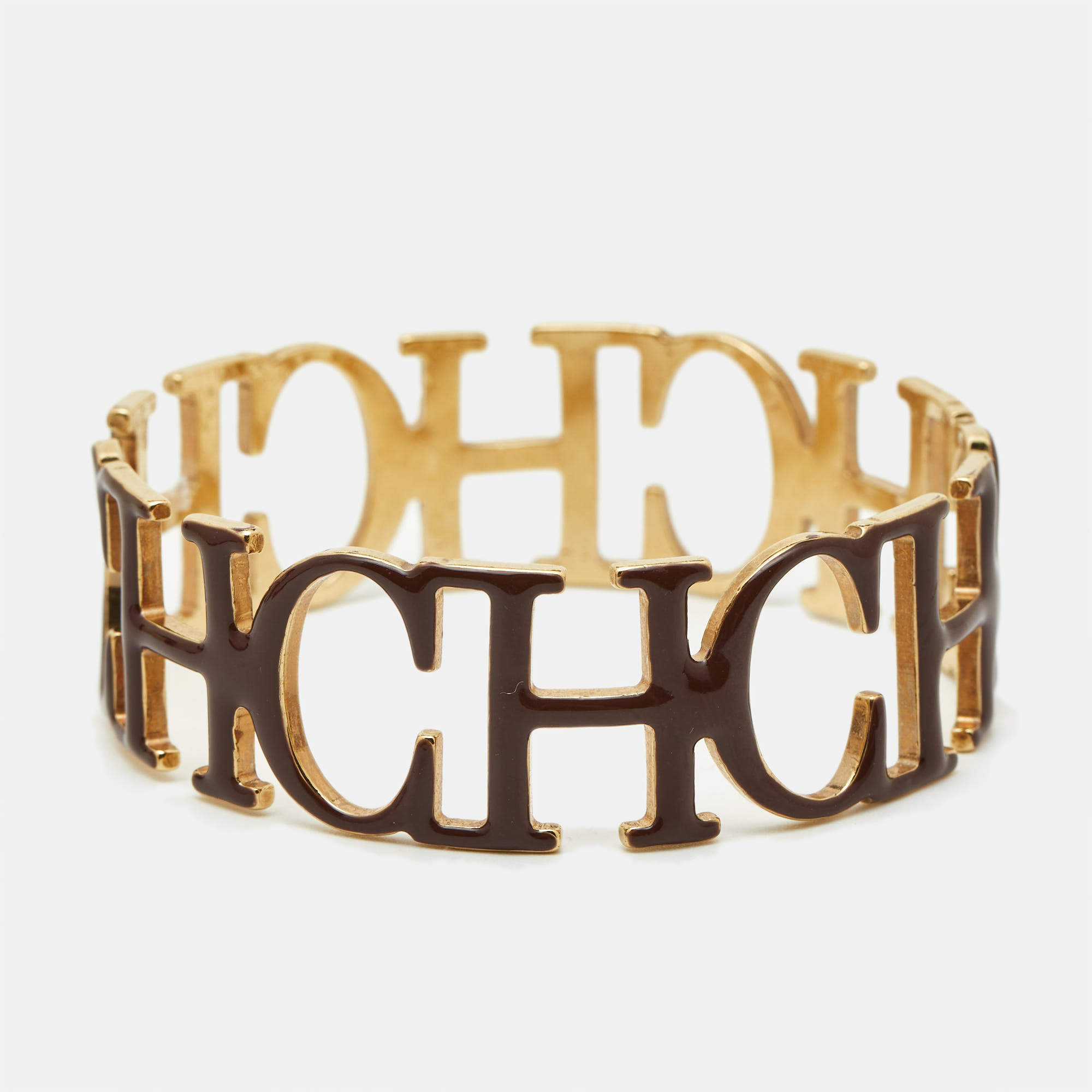 Carolina Herrera CH Motif Enamel Gold Tone Bangle Bracelet