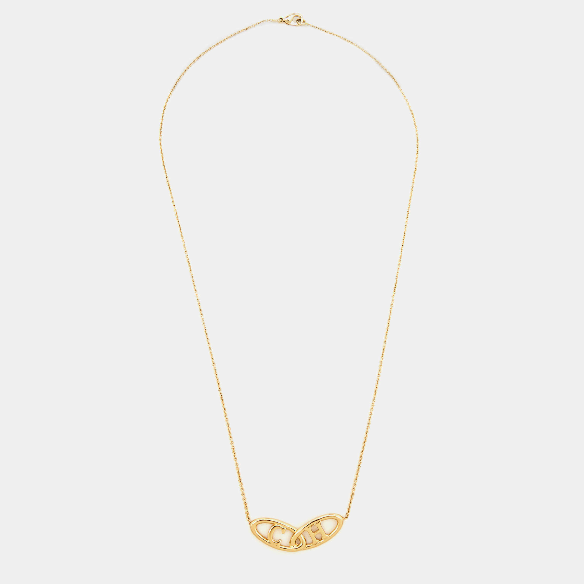 Carolina Herrera CH Gold Tone Logo Pendant Necklace
