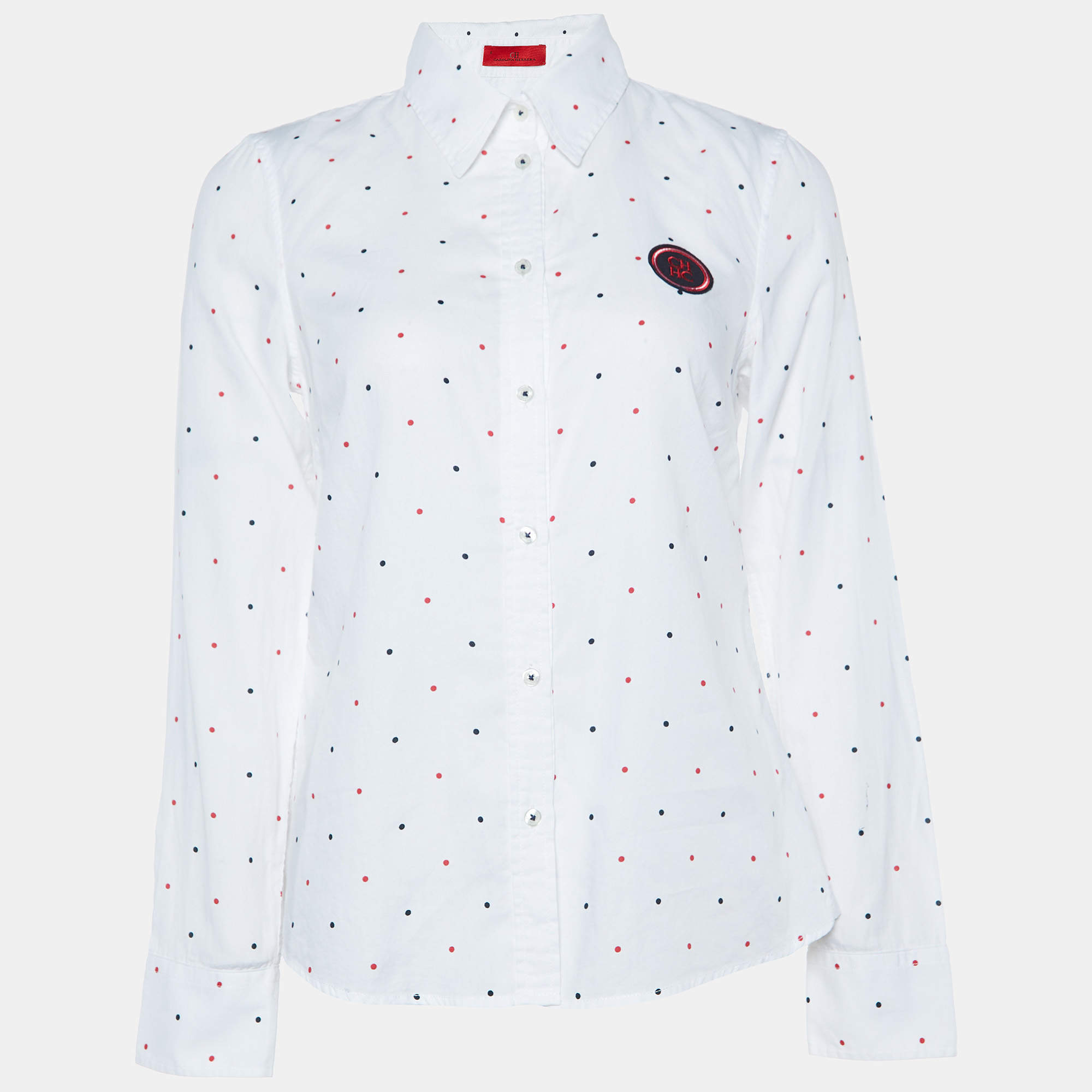 Carolina Herrera White Dot Print Buttoned Down Shirt M