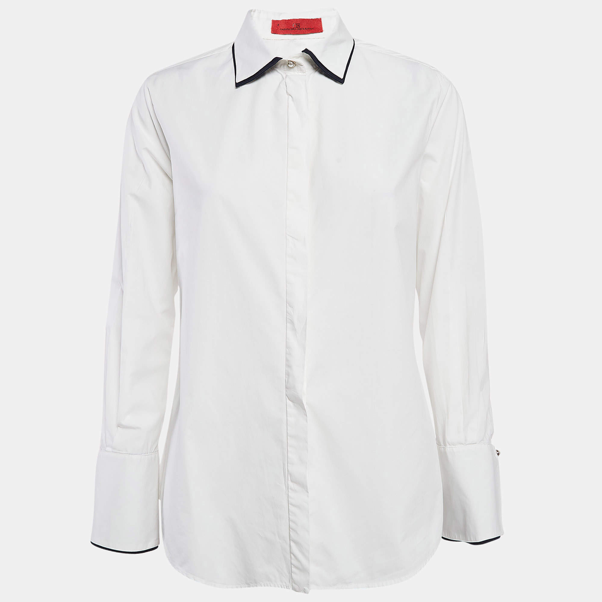 Carolina Herrera White Cotton Button Front Long Sleeve Shirt M