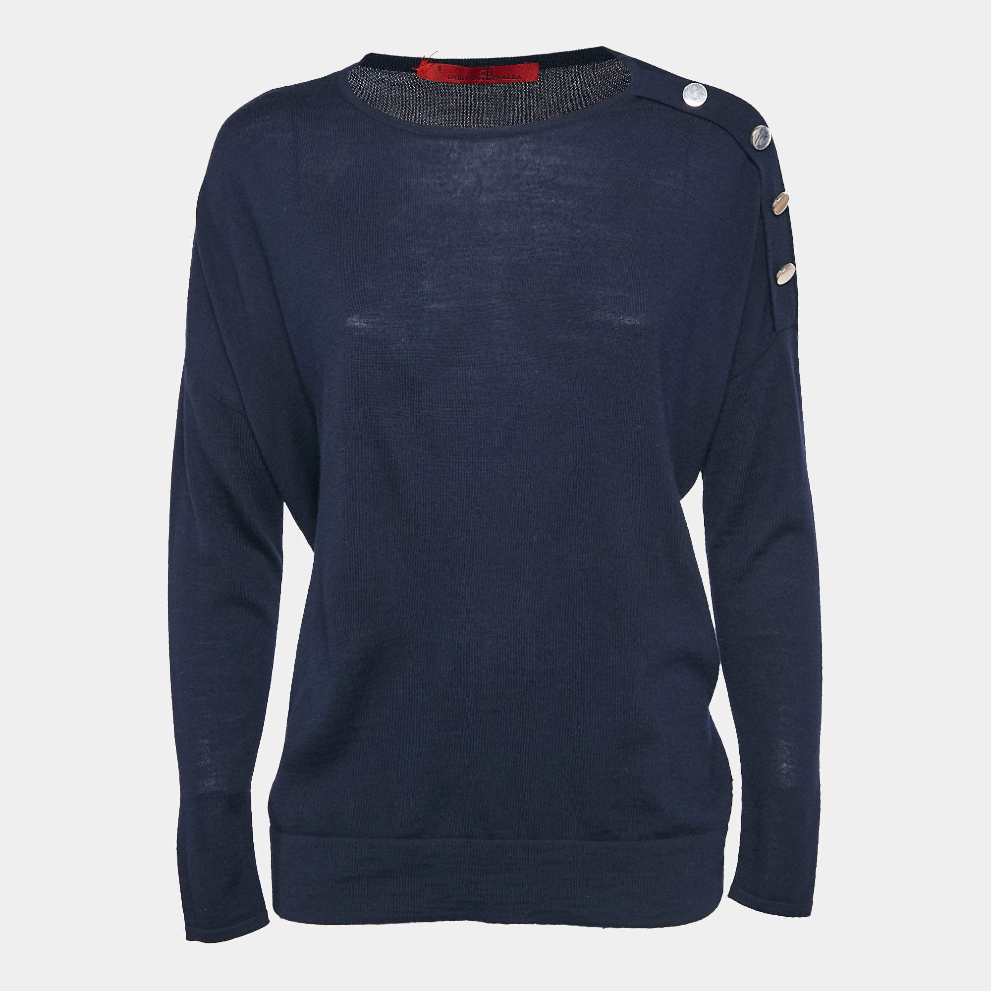 Carolina Herrera Navy Blue Knit Full Sleeve Sweater S