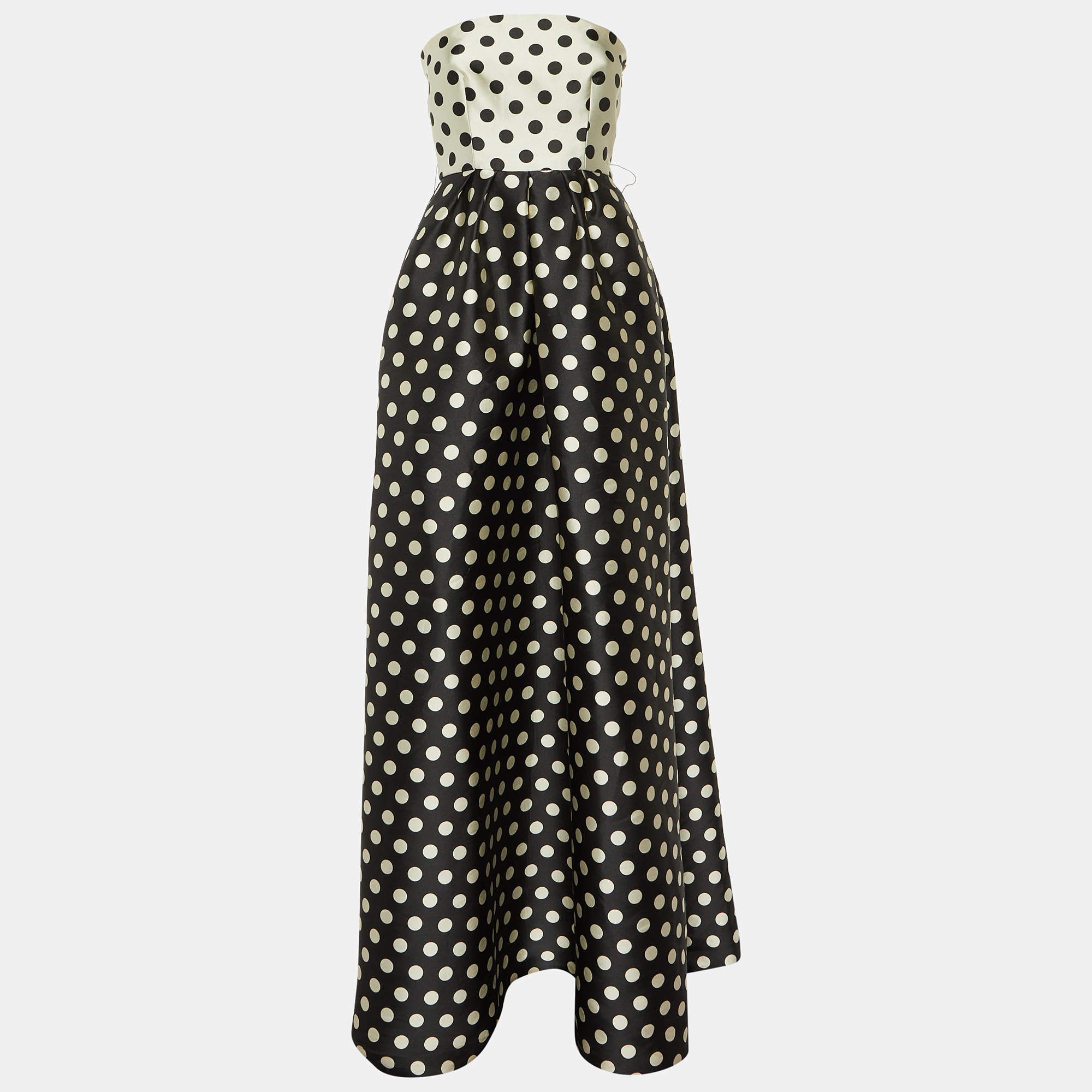 CH Carolina Herrera Monochrome Polka Dot Faille Strapless Gown S