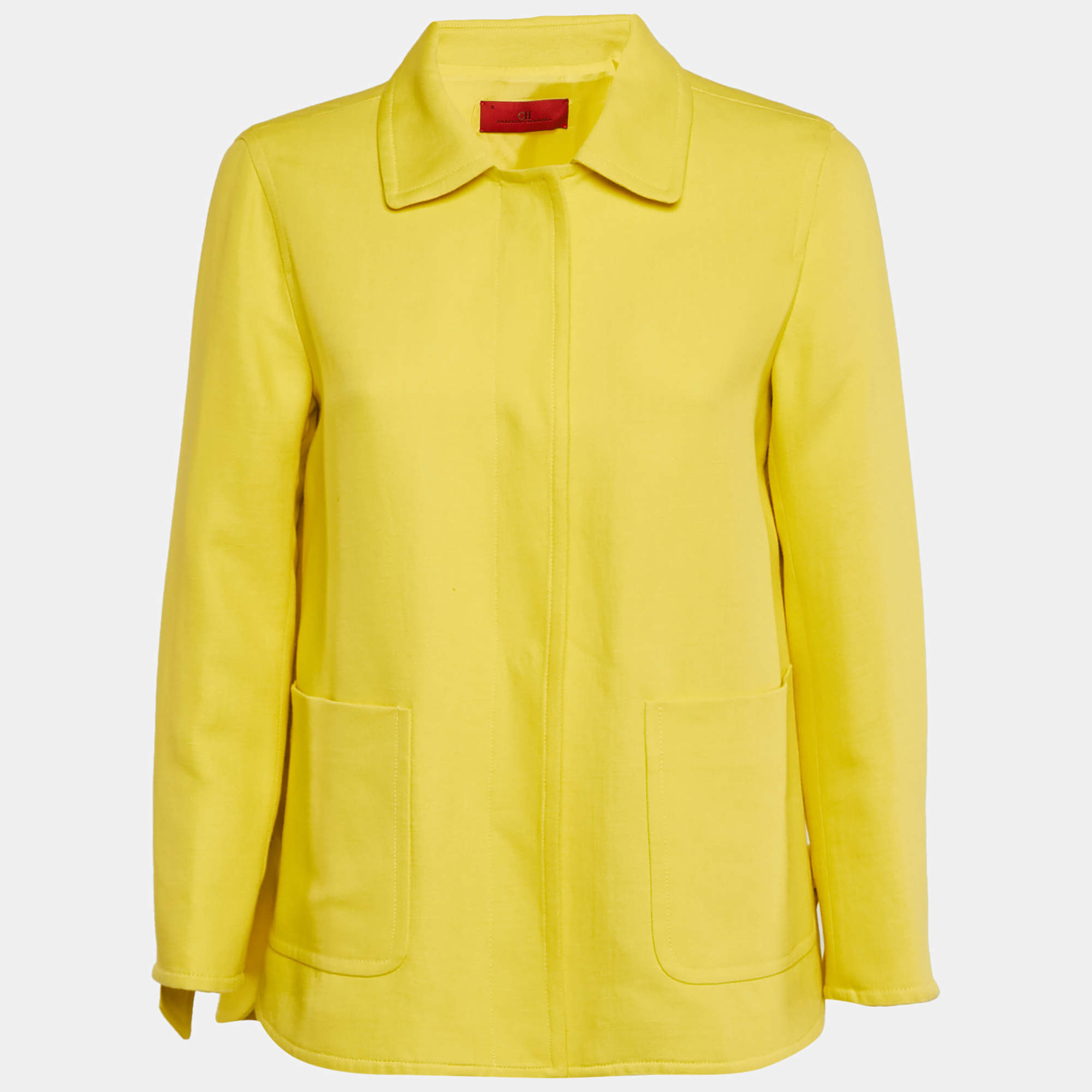 Pre Owned CH Carolina Herrera Yellow Cotton Blend Tie-Up Detail Oversized Coat S