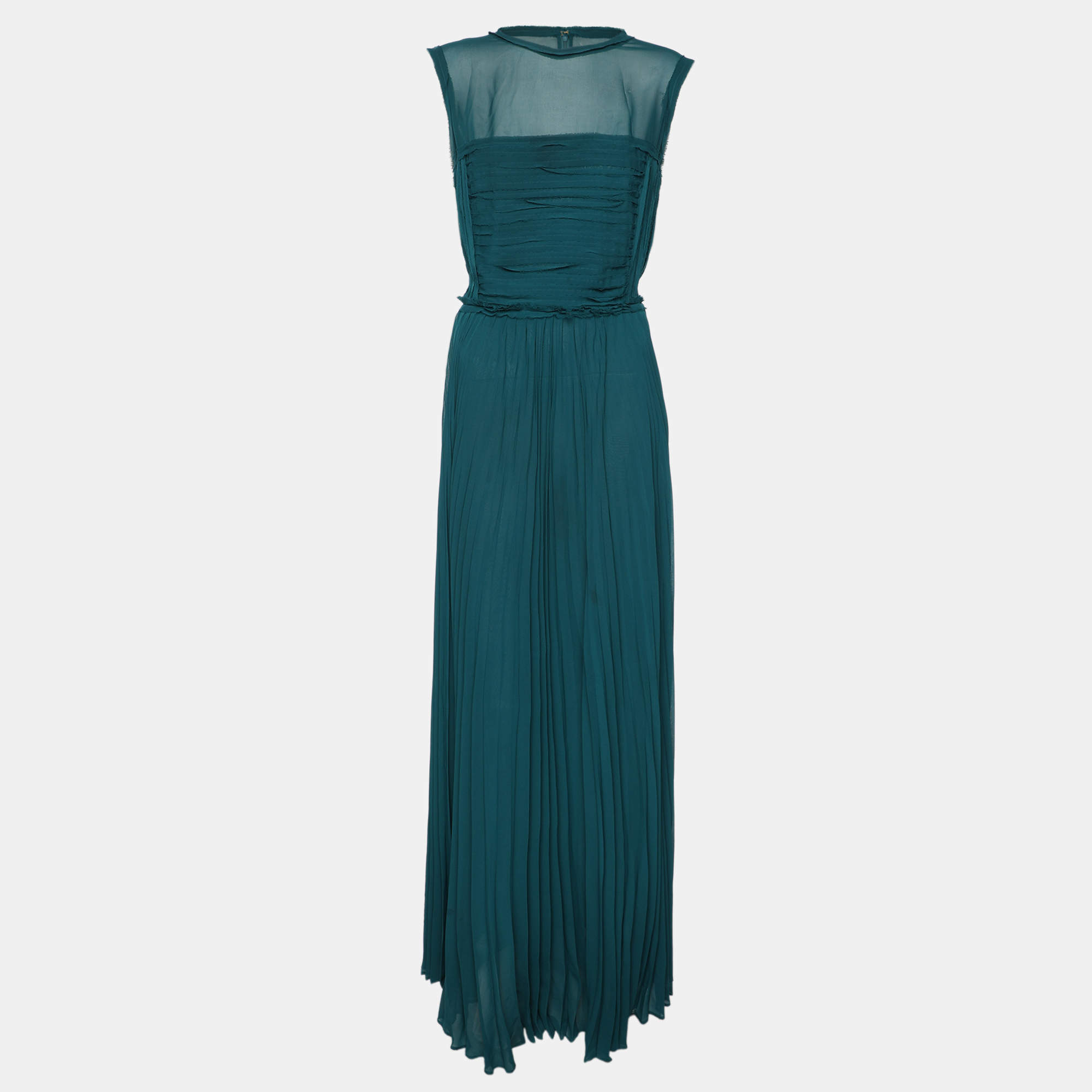 CH Carolina Herrera Green Chiffon Sleeveless Maxi Dress L