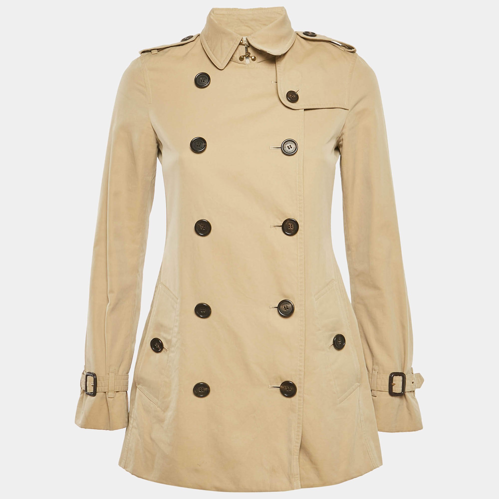 Pre Owned Burberry Beige Cotton Kensington Trench Coat XS