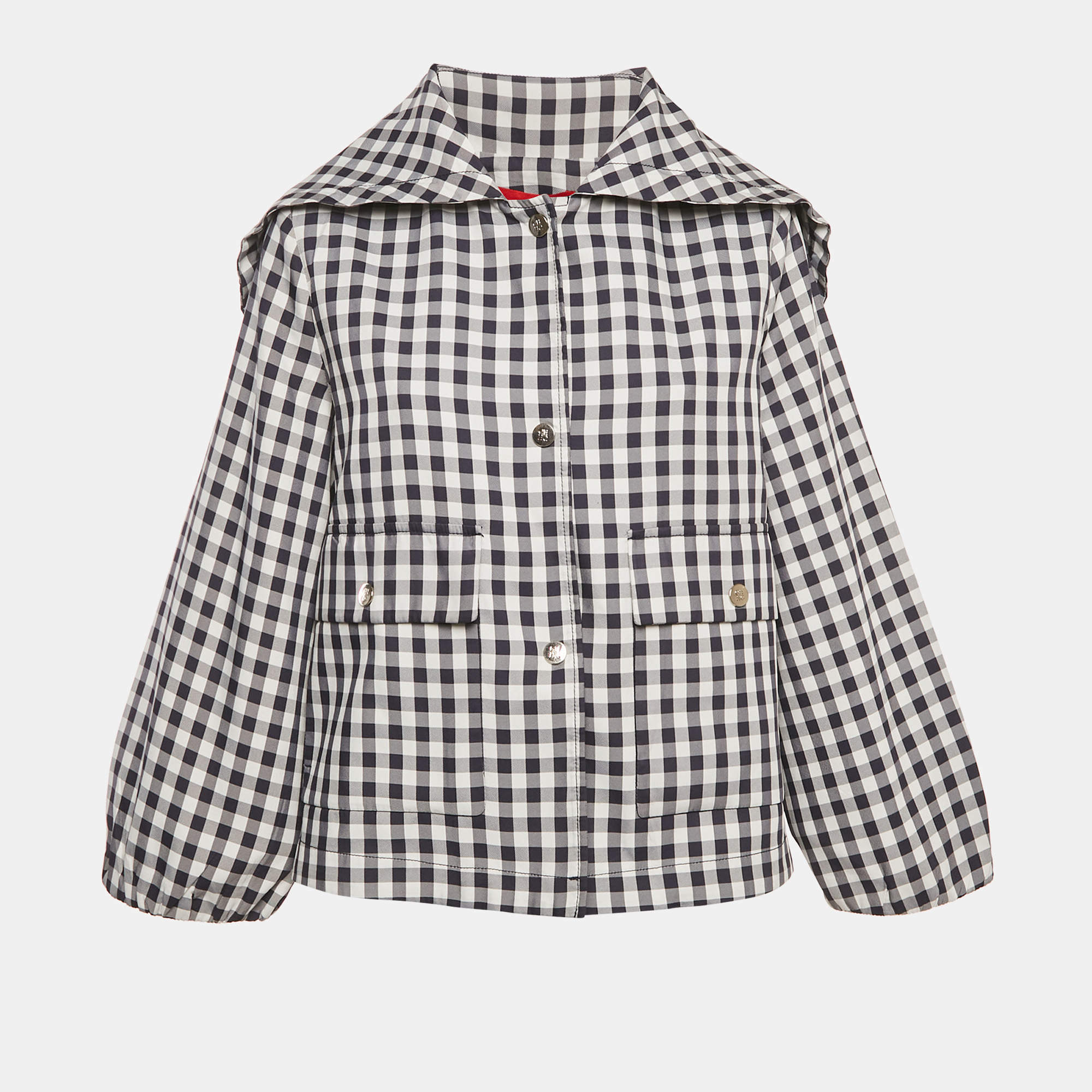 Carolina Herrera Blue Plaid Synthetic Button Front Jacket L