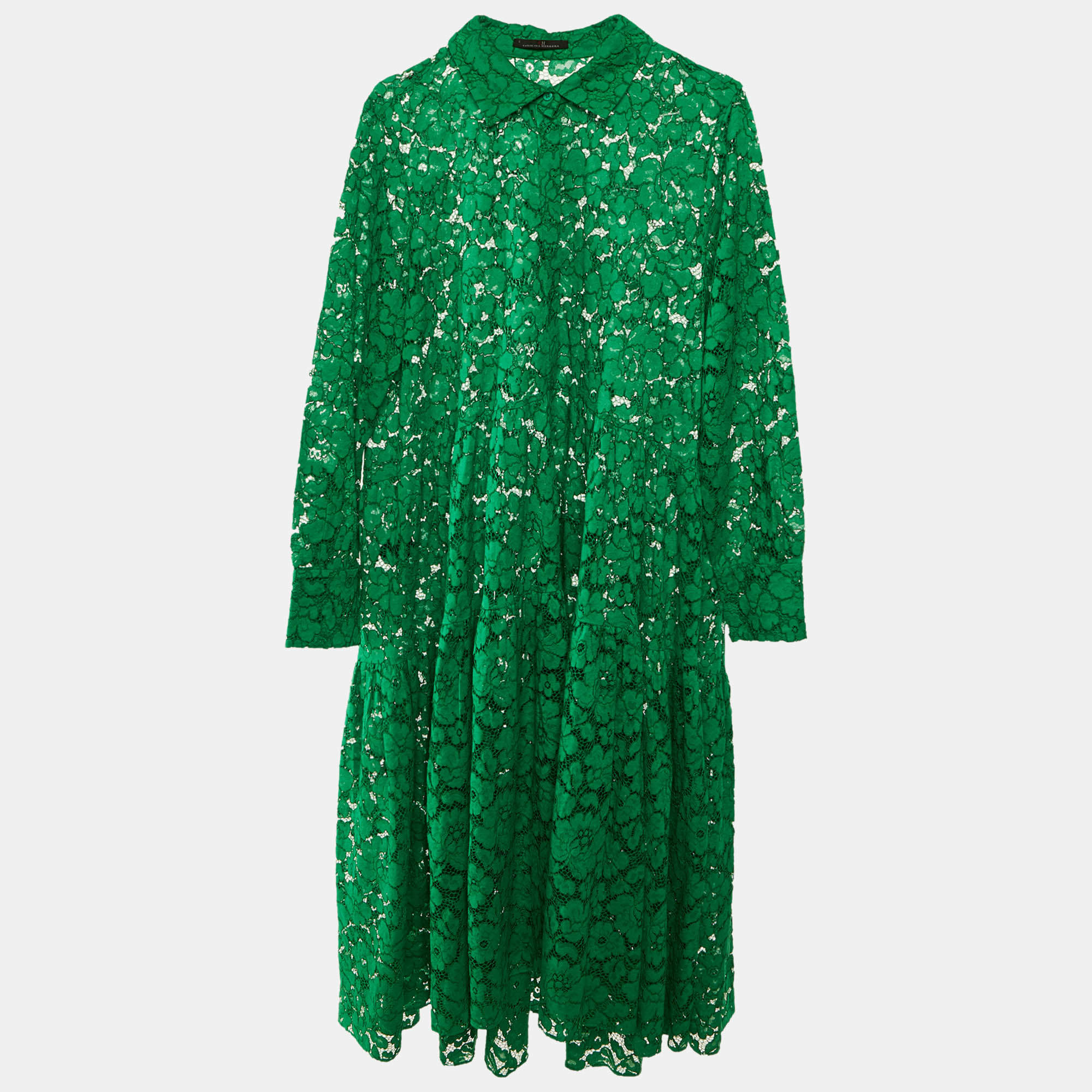 Pre Owned Carolina Herrera Green Lace Midi Dress L
