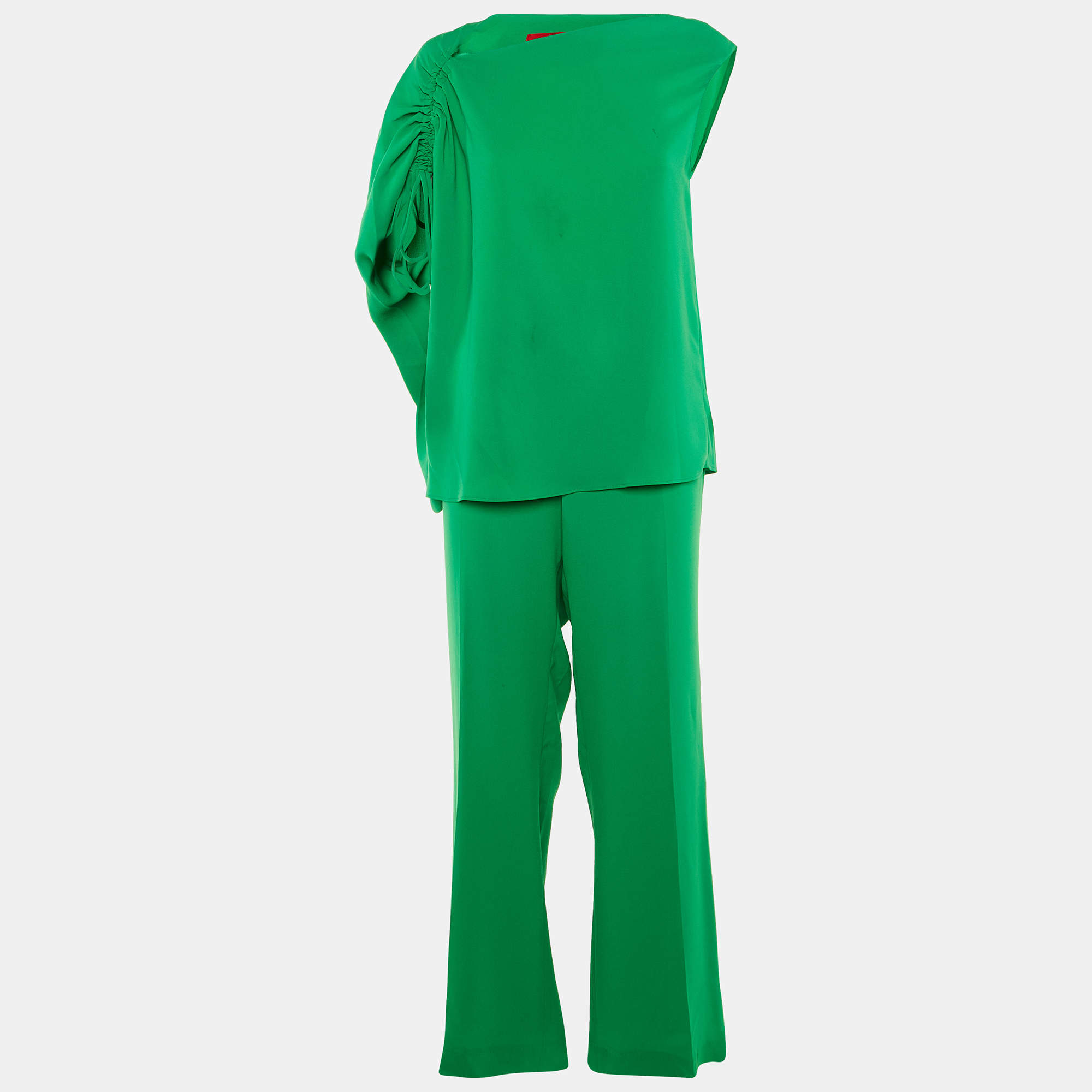 Pre Owned Carolina Herrera Green Crepe Top & Pants Set L/M
