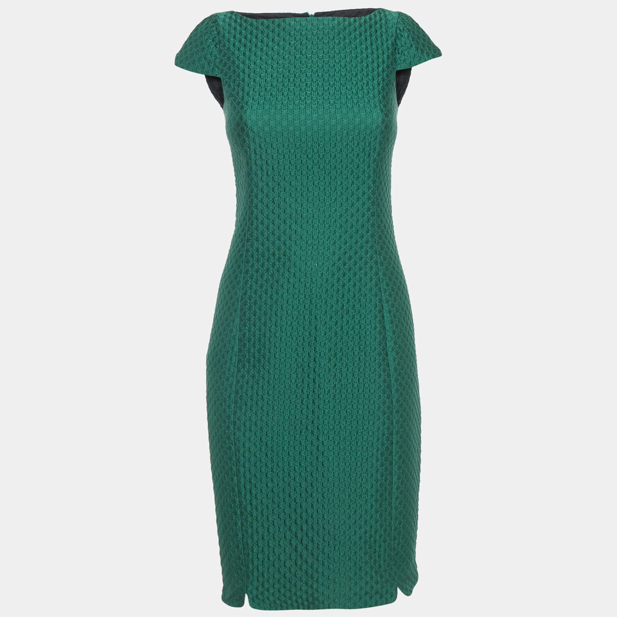 Pre Owned Carolina Herrera Green Textured Cotton Blend Midi Dress S