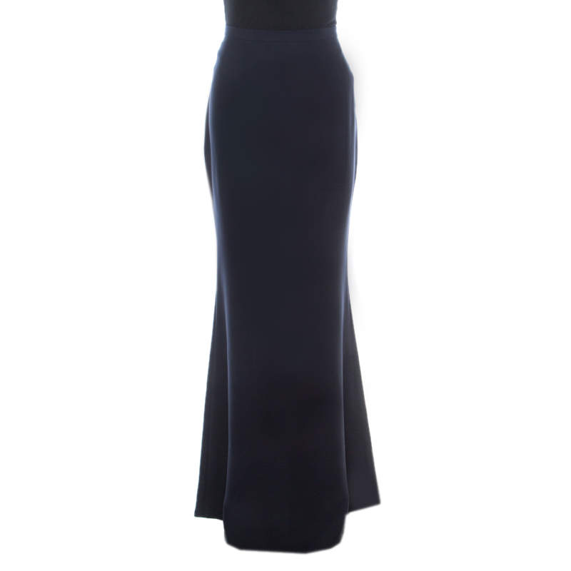 Pre Owned CH Carolina Herrera Navy Blue Crepe Maxi Skirt S