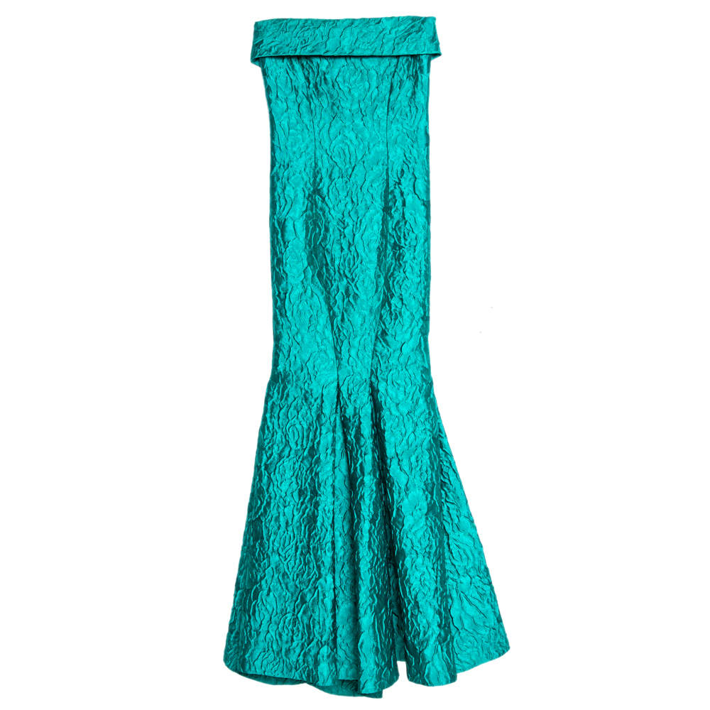 Carolina Herrera Green Jacquard Strapless Mermaid Gown S 
