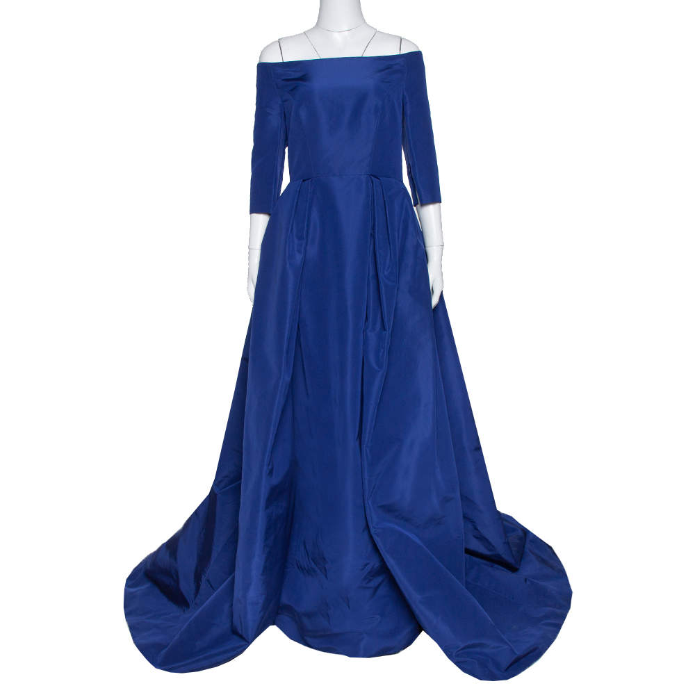 مملوكة مسبقًا Carolina Herrera Royal Blue Silk Off Shoulder Gown L