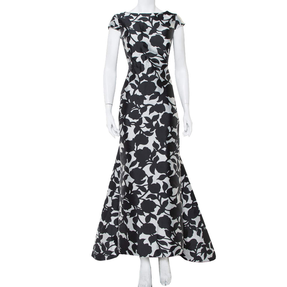 Pre Owned CH Carolina Herrera Monochrome Printed Scoop Back Sleeveless Gown L 