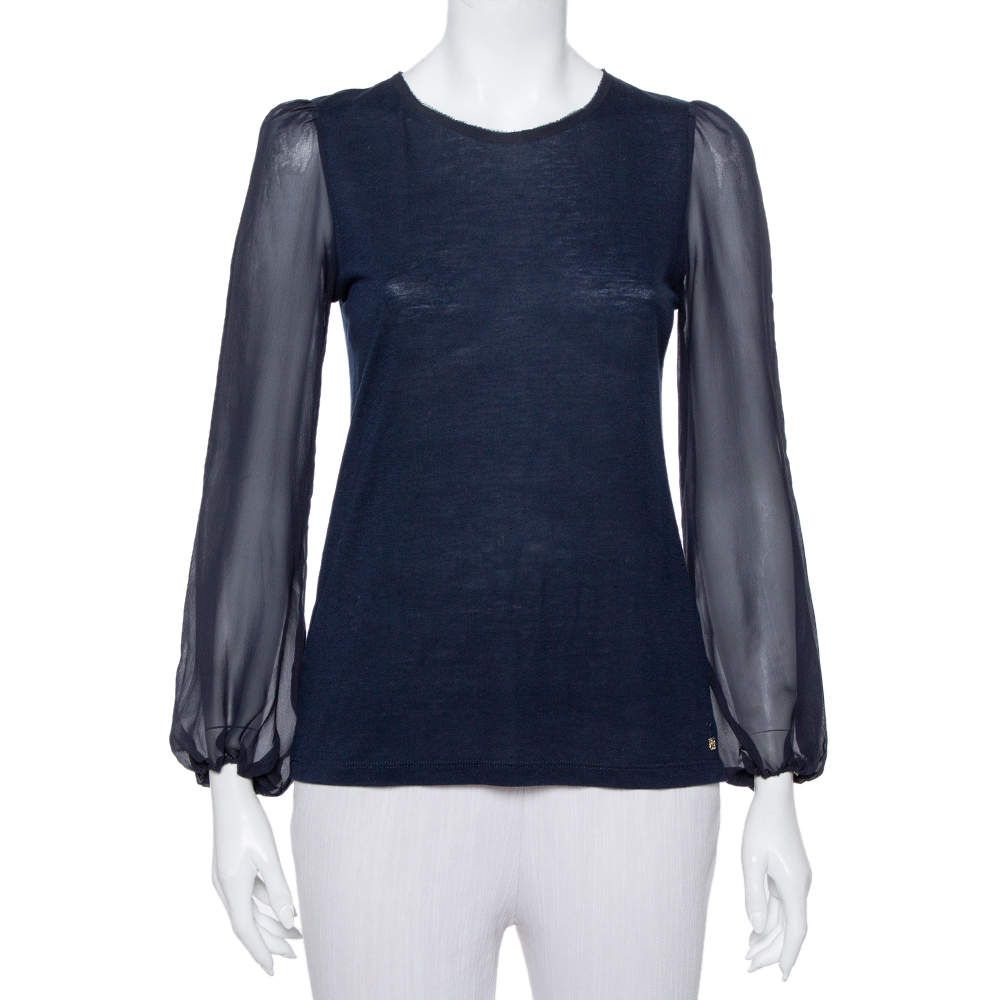 CH Carolina Herrera Navy Blue Wool & Silk Top XS