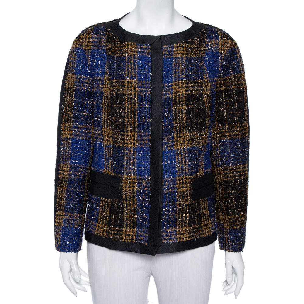 Carolina Herrera Multicolor Tweed Button Front Jacket XL
