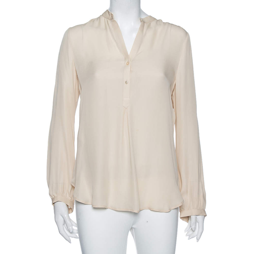 Pre Owned Carolina Herrera Cream Silk Ruffled Cuff Detail Blouse M