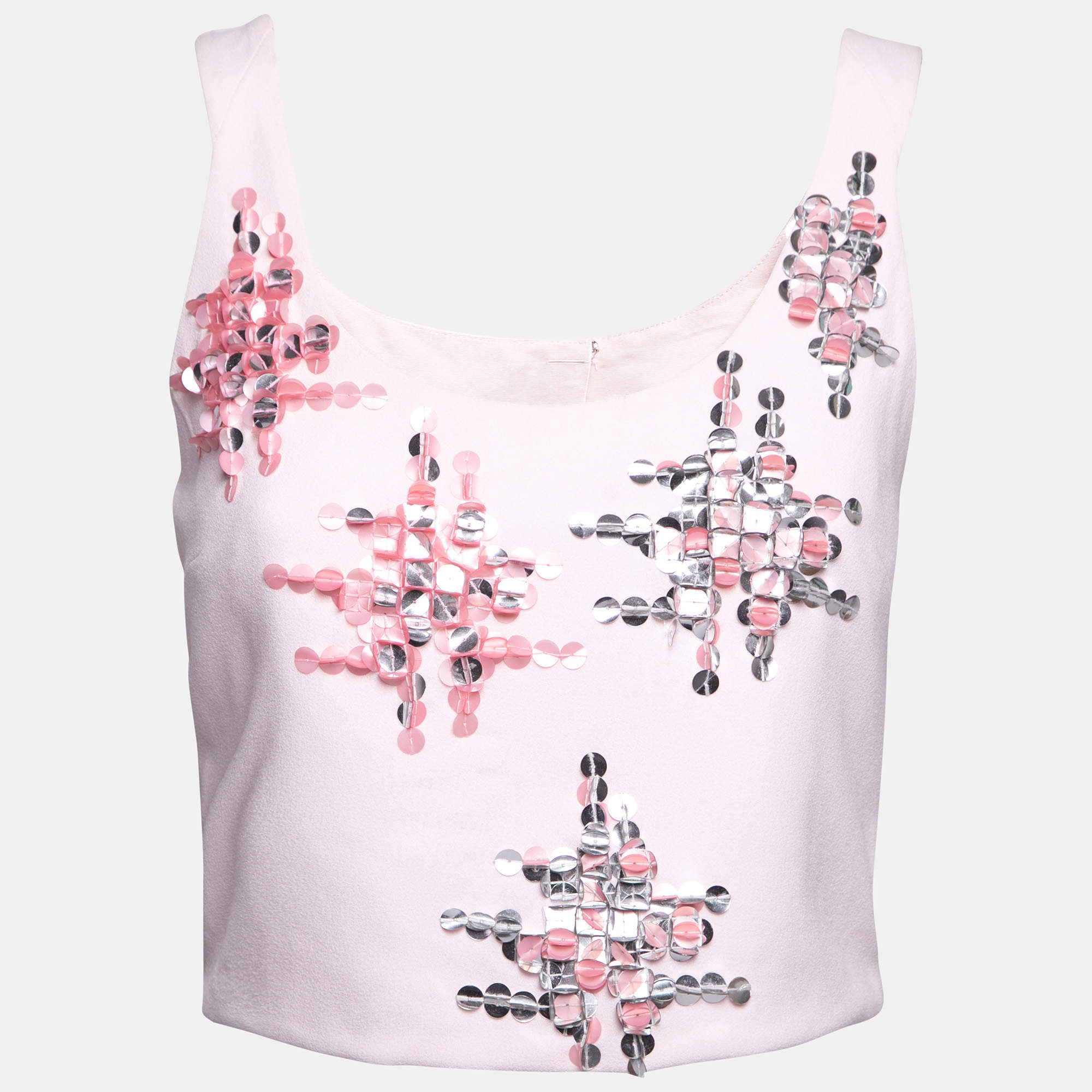 Carolina Herrera Pink Crepe Embellished Open-Back Crop Top M