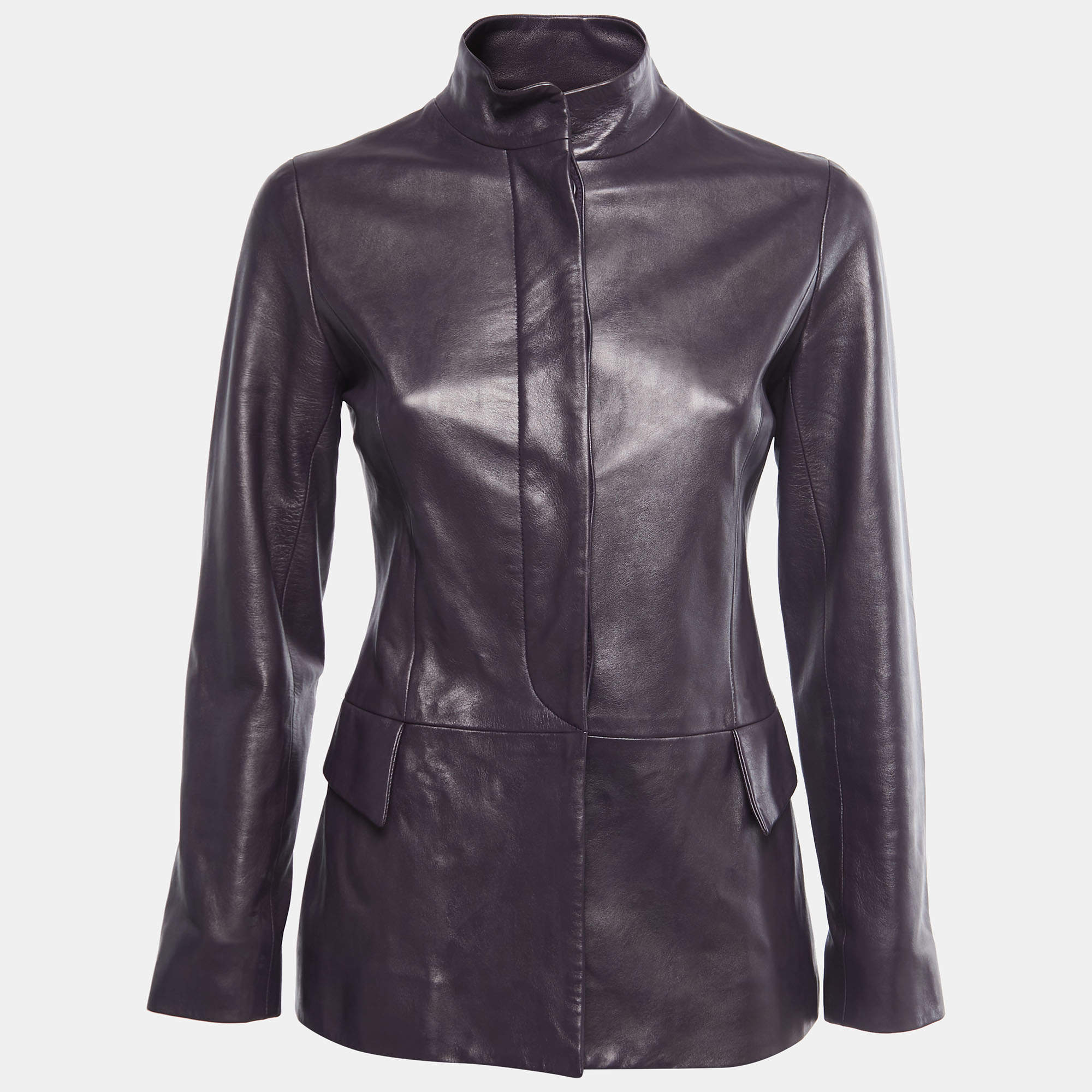 Pre Owned Carolina Herrera Vintage Purple Leather Jacket S
