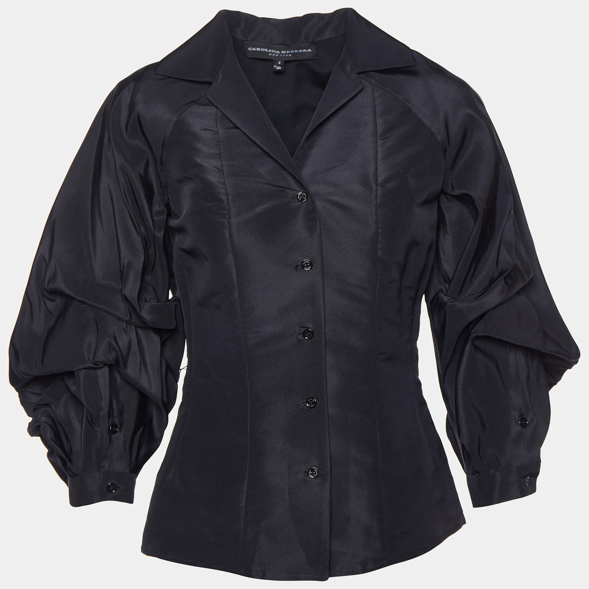 Carolina Herrera Black Silk Oversized Sleeve Detail Shirt S