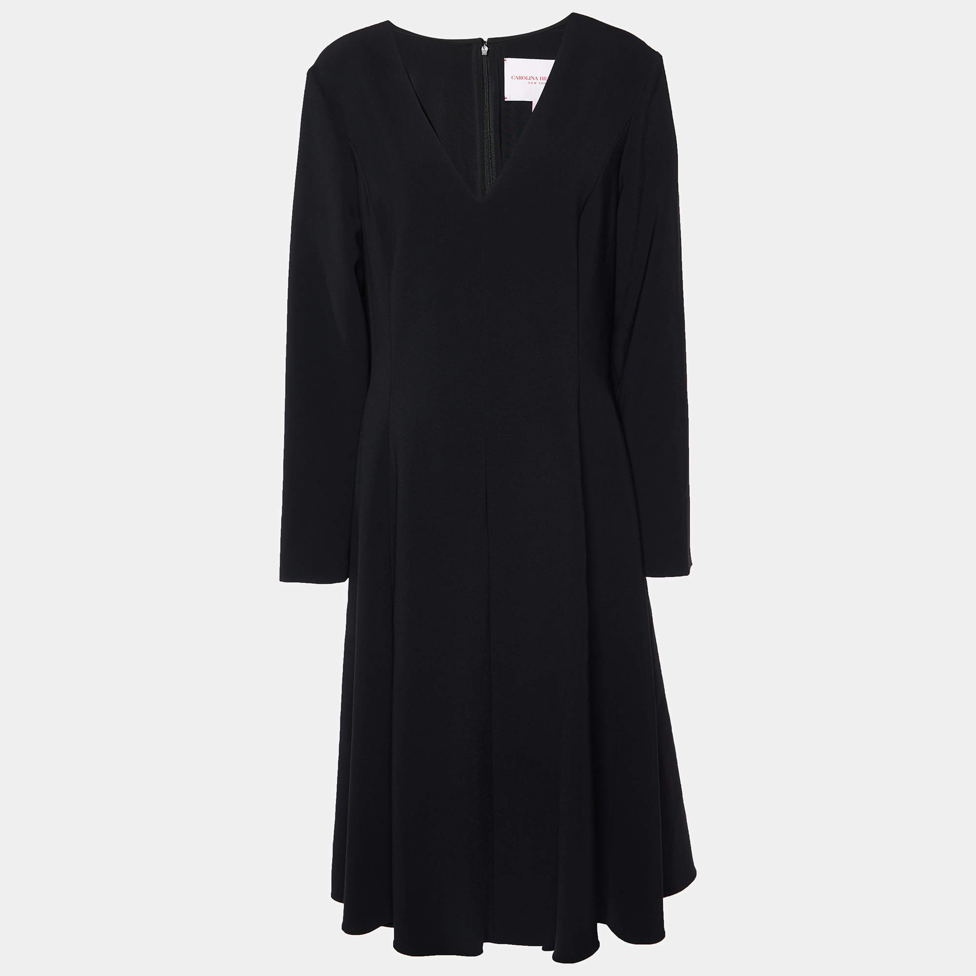 Carolina Herrera Black Cady Flared Midi Dress L