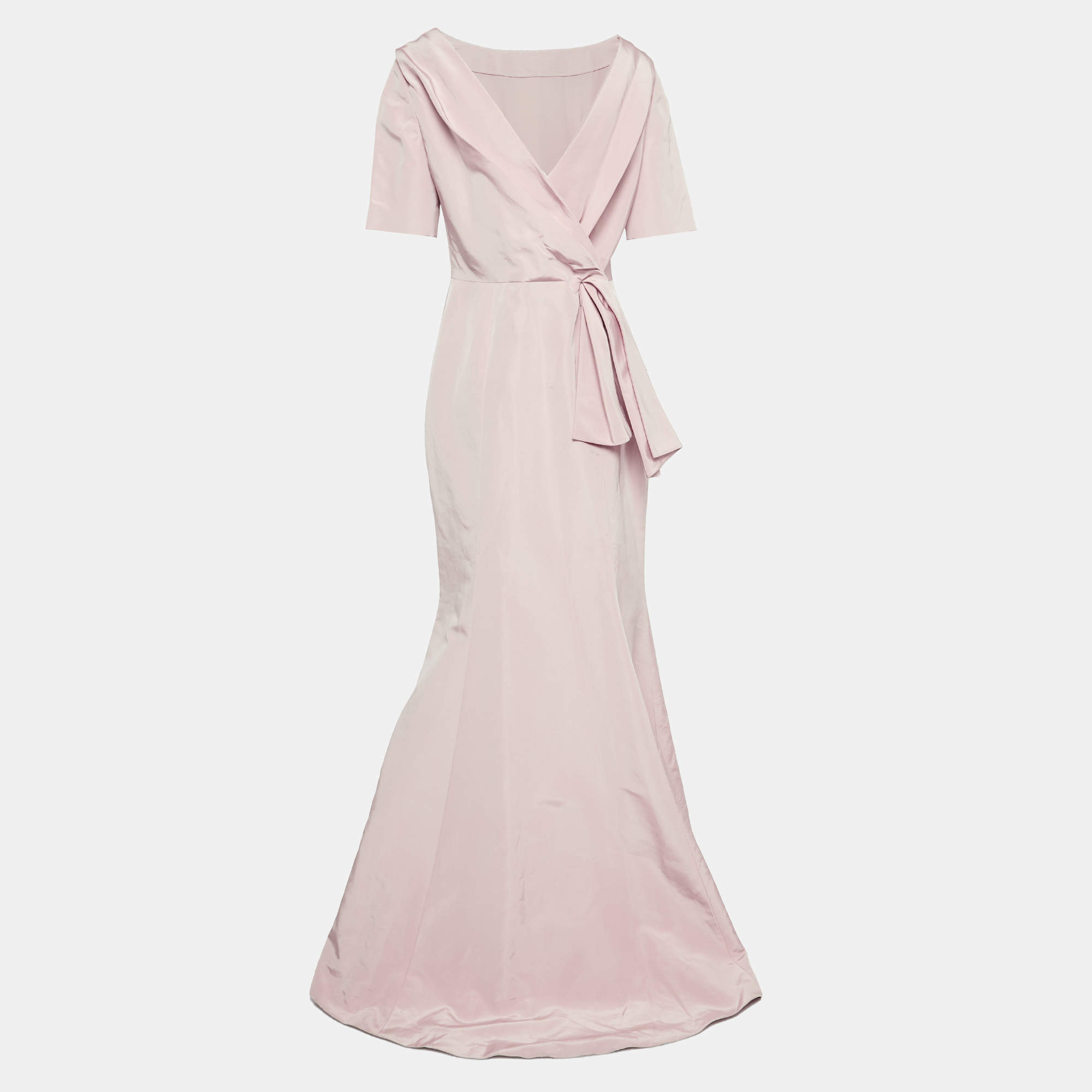 Carolina Herrera Pink Silk Draped Back Mermaid Gown L