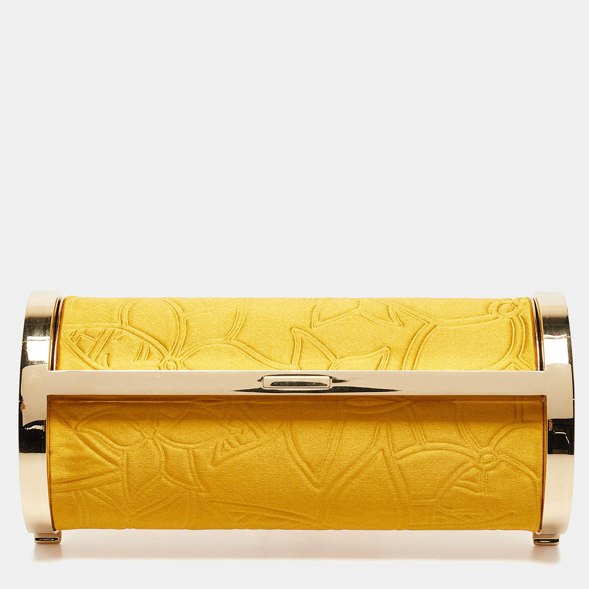 Carolina Herrera Mustard Satin Insignia Metropolitan Clutch