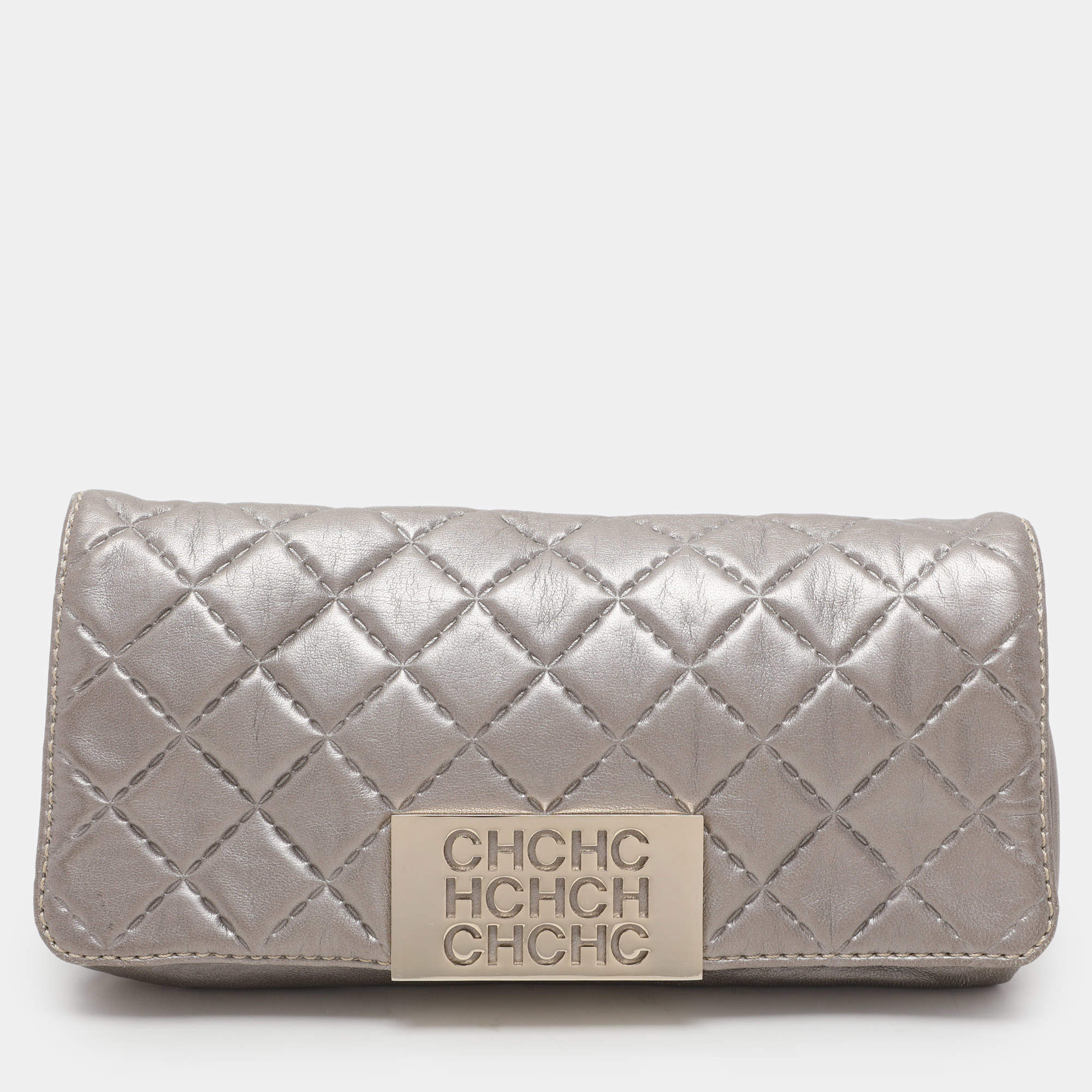 Carolina Herrera Grey Leather Pouch Clutch